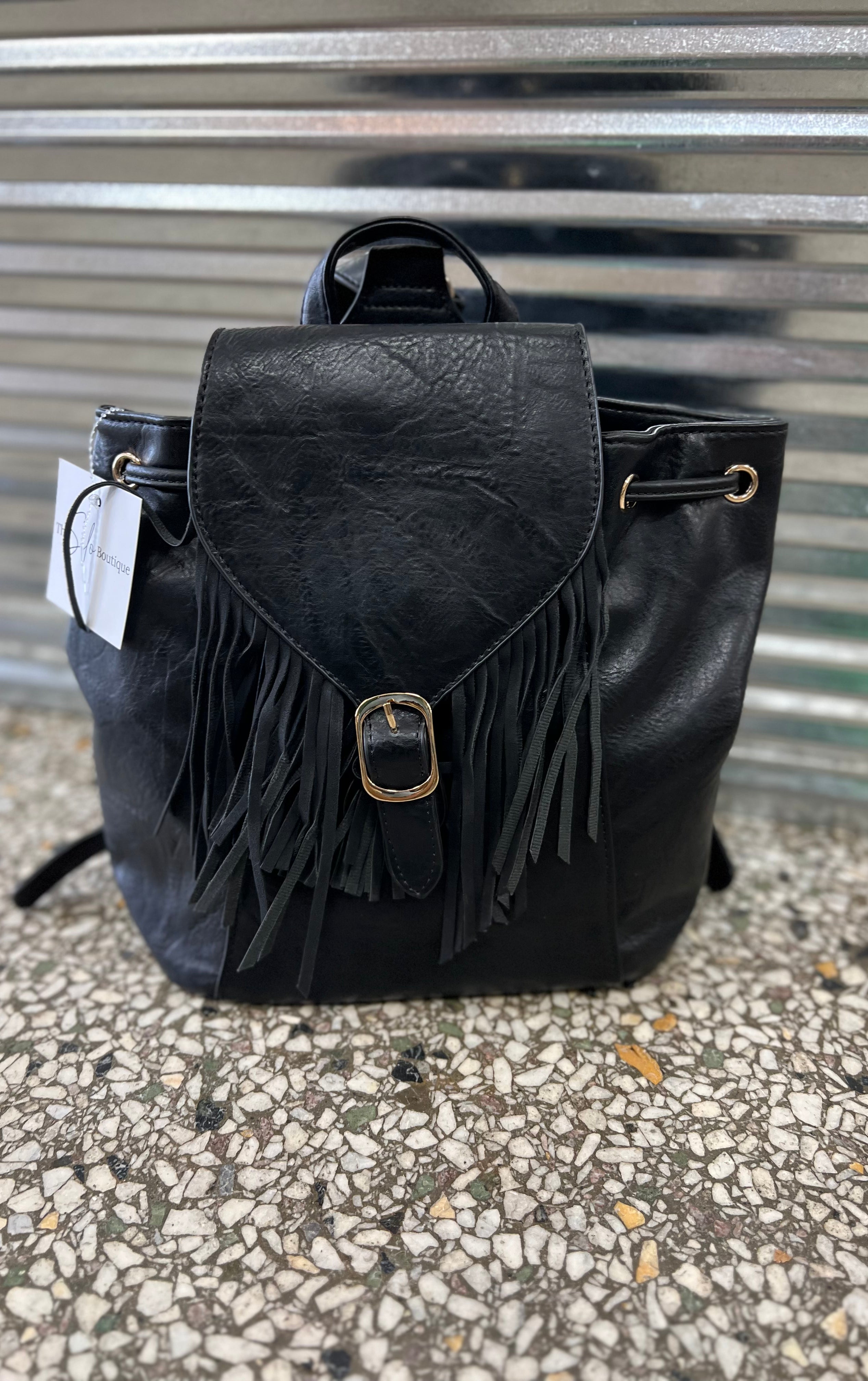 Jen and Co Jewel Bucket Backpack Purse w/ Fringe-Purses-Jen and Co-The Silo Boutique, Women's Fashion Boutique Located in Warren and Grand Forks North Dakota