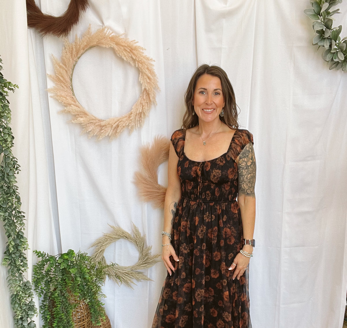Becca Black Floral Shirred Dress-Dresses-blu pepper-The Silo Boutique, Women's Fashion Boutique Located in Warren and Grand Forks North Dakota