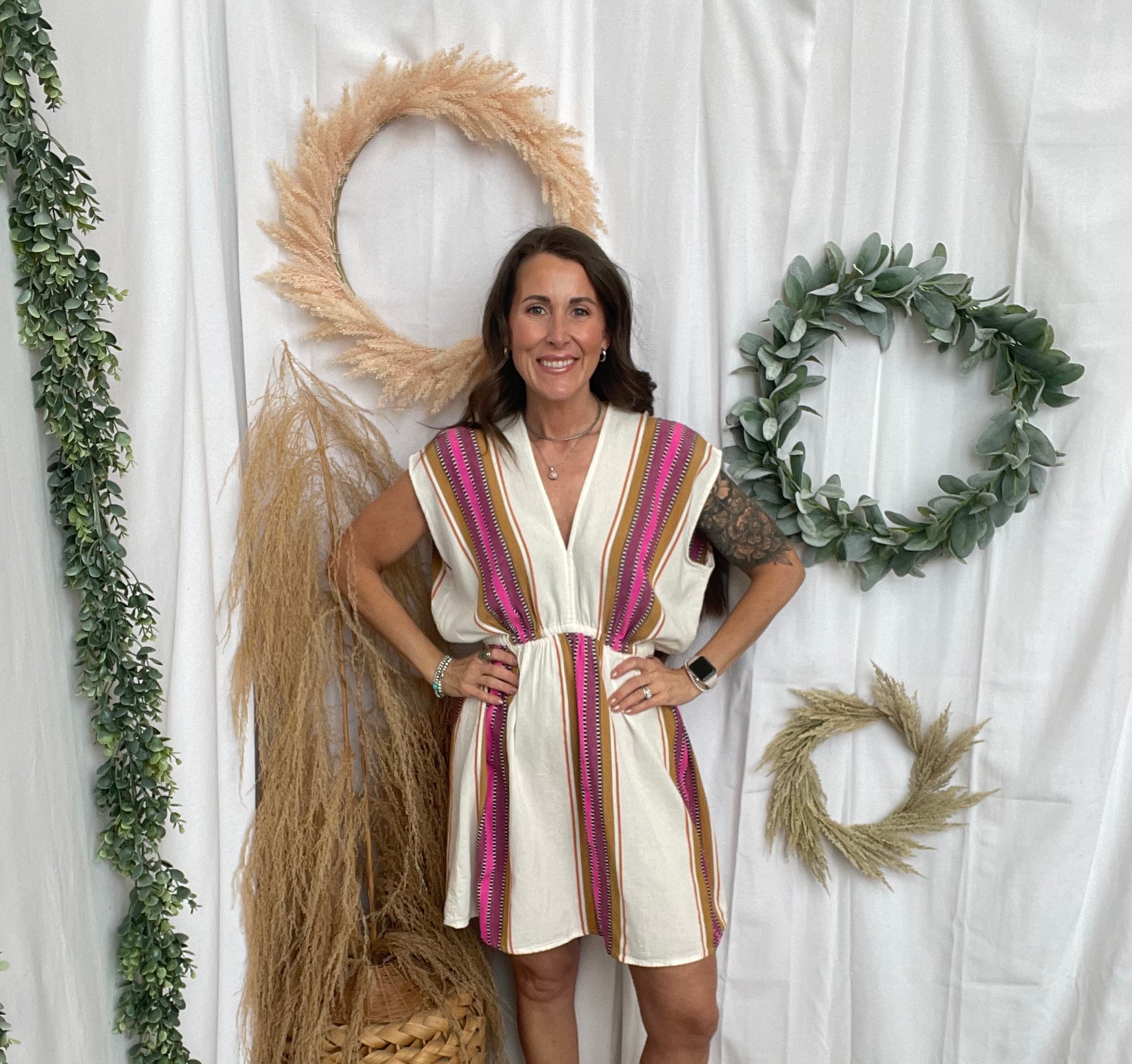Elan Natural Pink V Neck Dress-Final Sale-Dresses-elan-The Silo Boutique, Women's Fashion Boutique Located in Warren and Grand Forks North Dakota