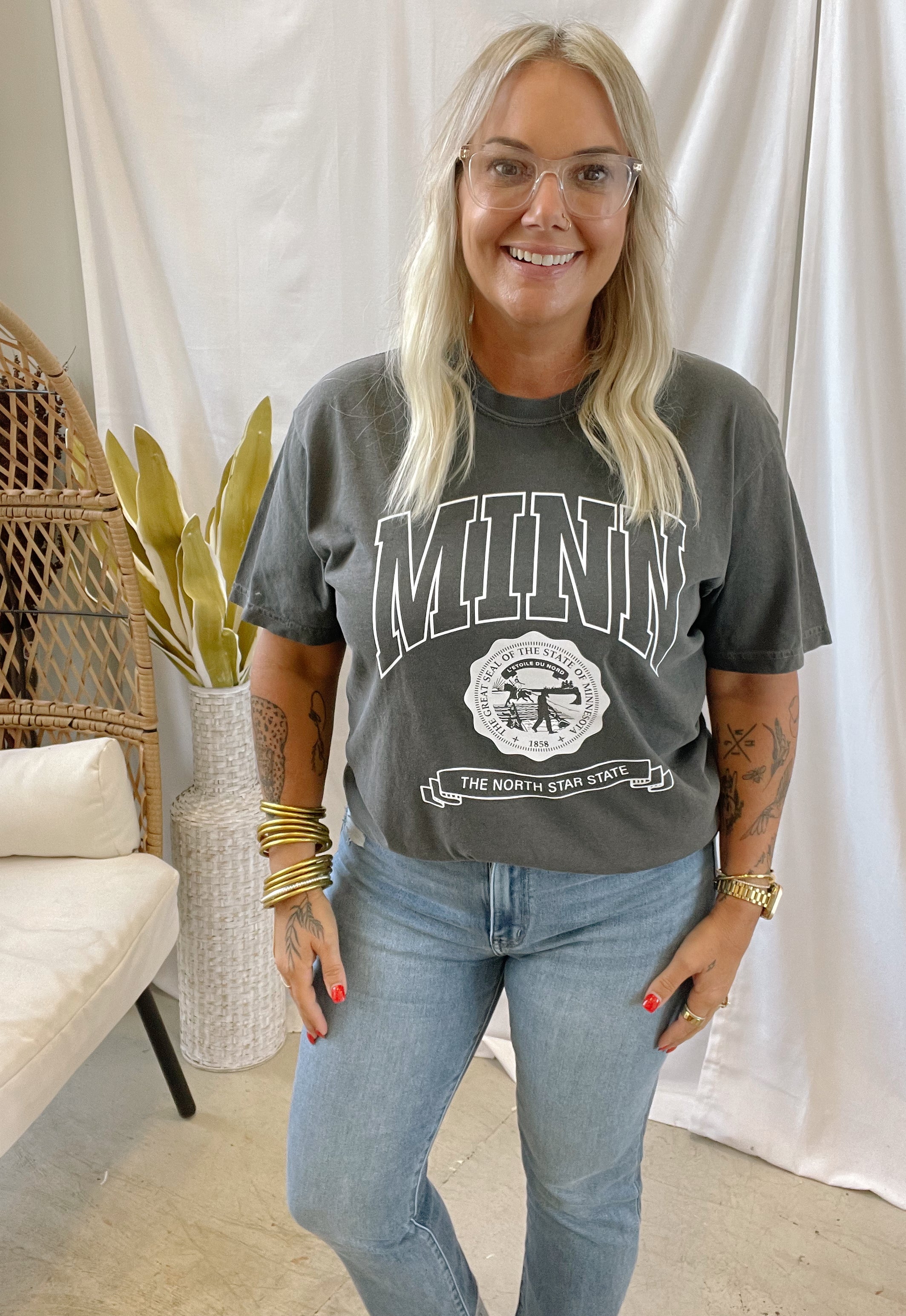 Charcoal Minnesota Tee-Graphic Tees-218-The Silo Boutique, Women's Fashion Boutique Located in Warren and Grand Forks North Dakota