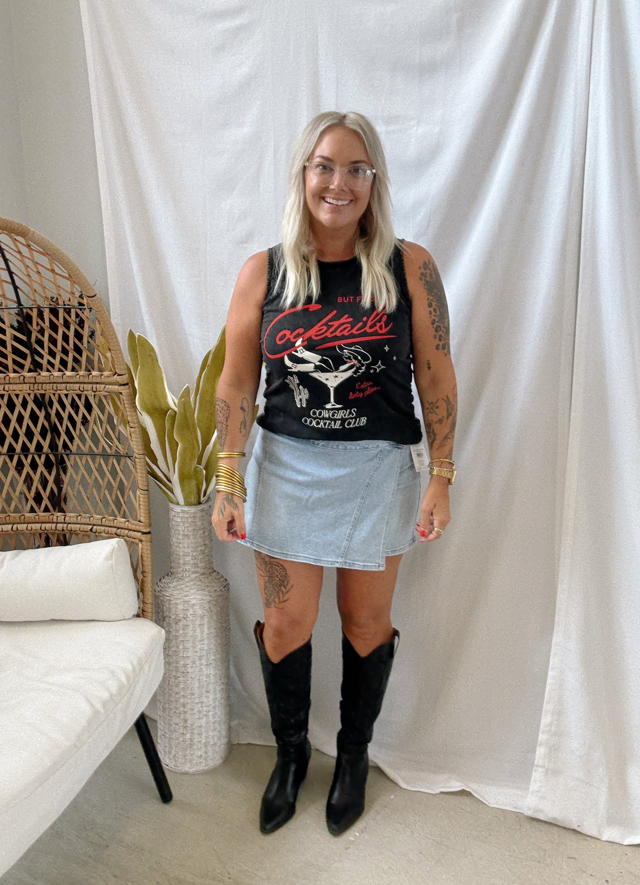 But First Cocktails Tank-Black-Tank Tops-heart and luv-The Silo Boutique, Women's Fashion Boutique Located in Warren and Grand Forks North Dakota