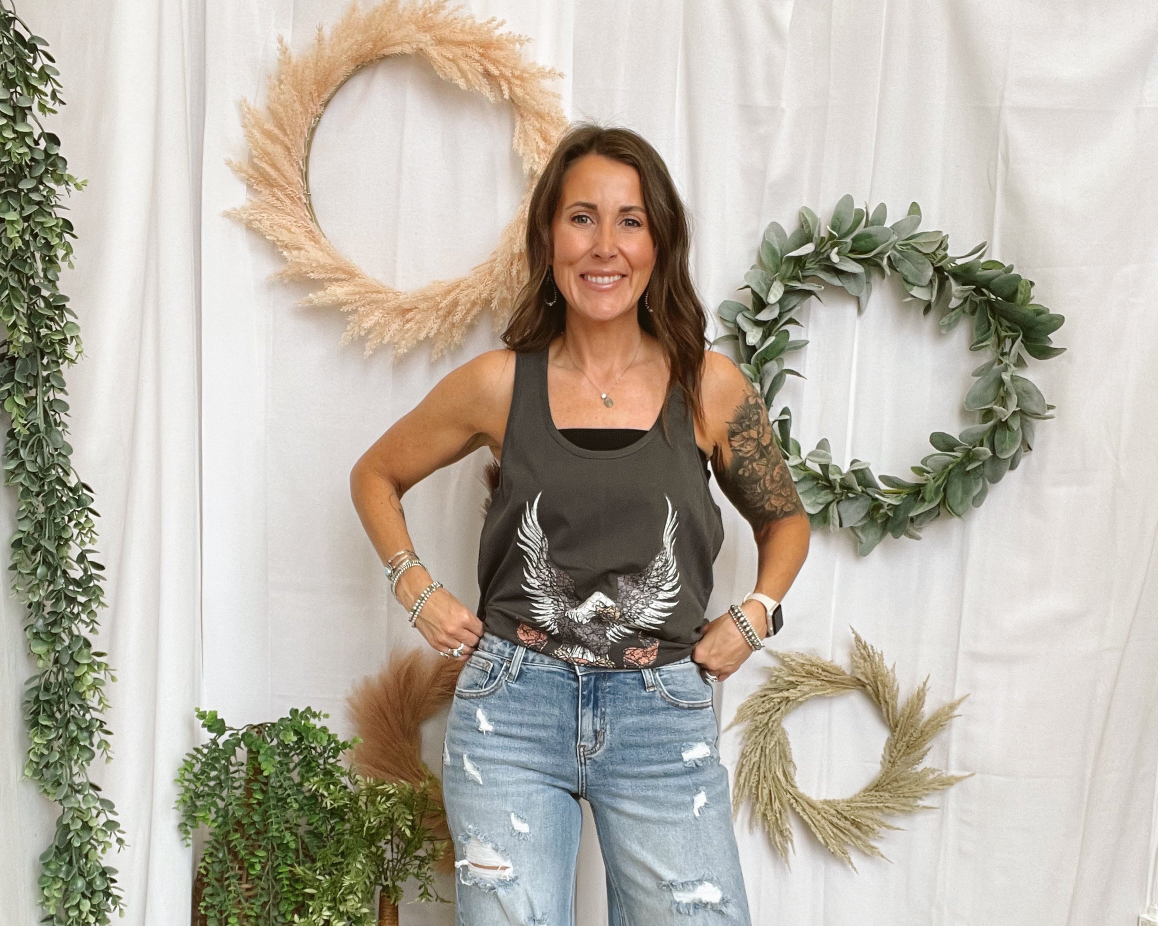 Pebble Forevee Freedom Thrills Tank Top-Black-Short Sleeve Tops-pebble-The Silo Boutique, Women's Fashion Boutique Located in Warren and Grand Forks North Dakota