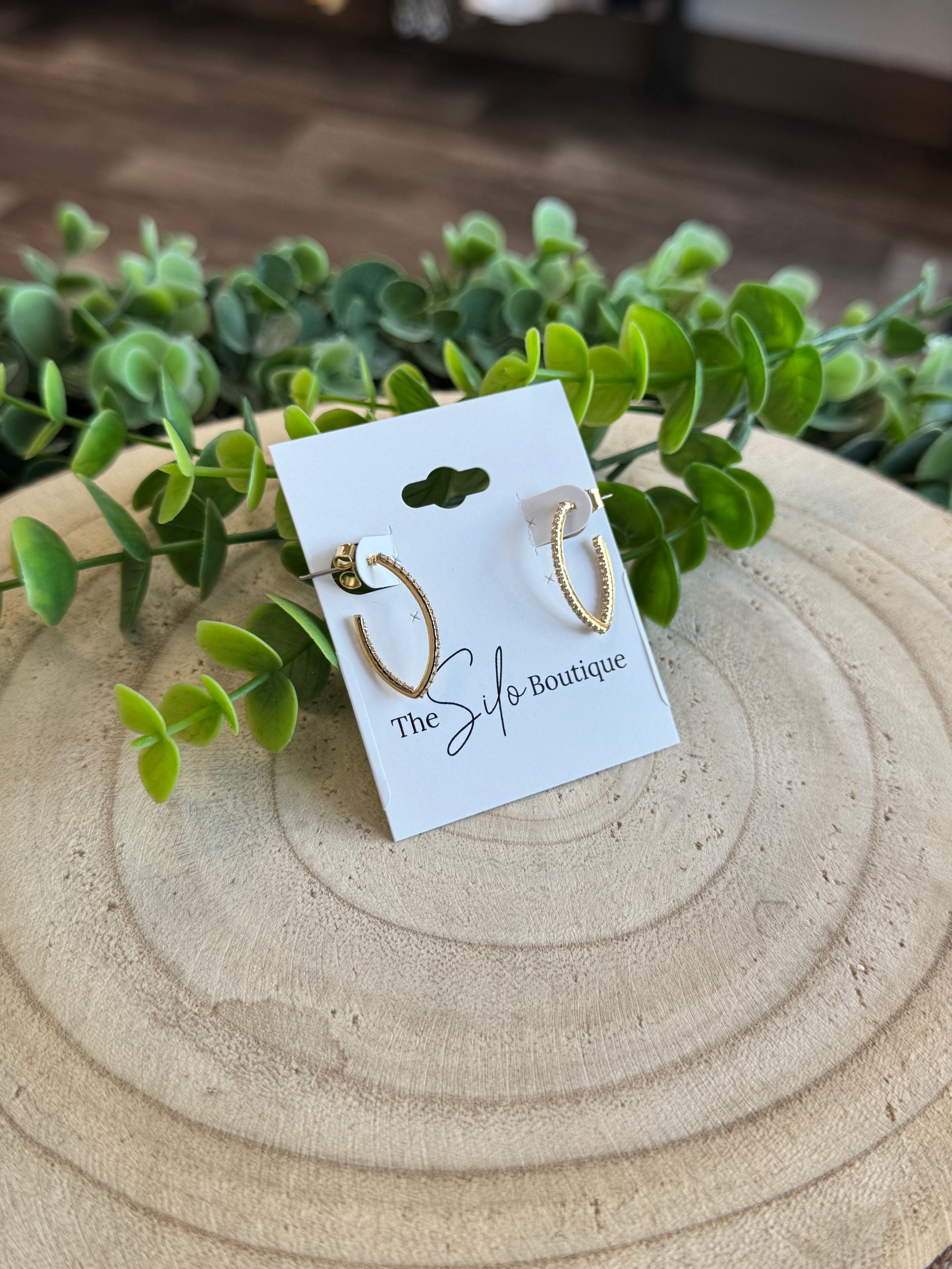Pave Oval Earrings-Earrings-Fame-The Silo Boutique, Women's Fashion Boutique Located in Warren and Grand Forks North Dakota