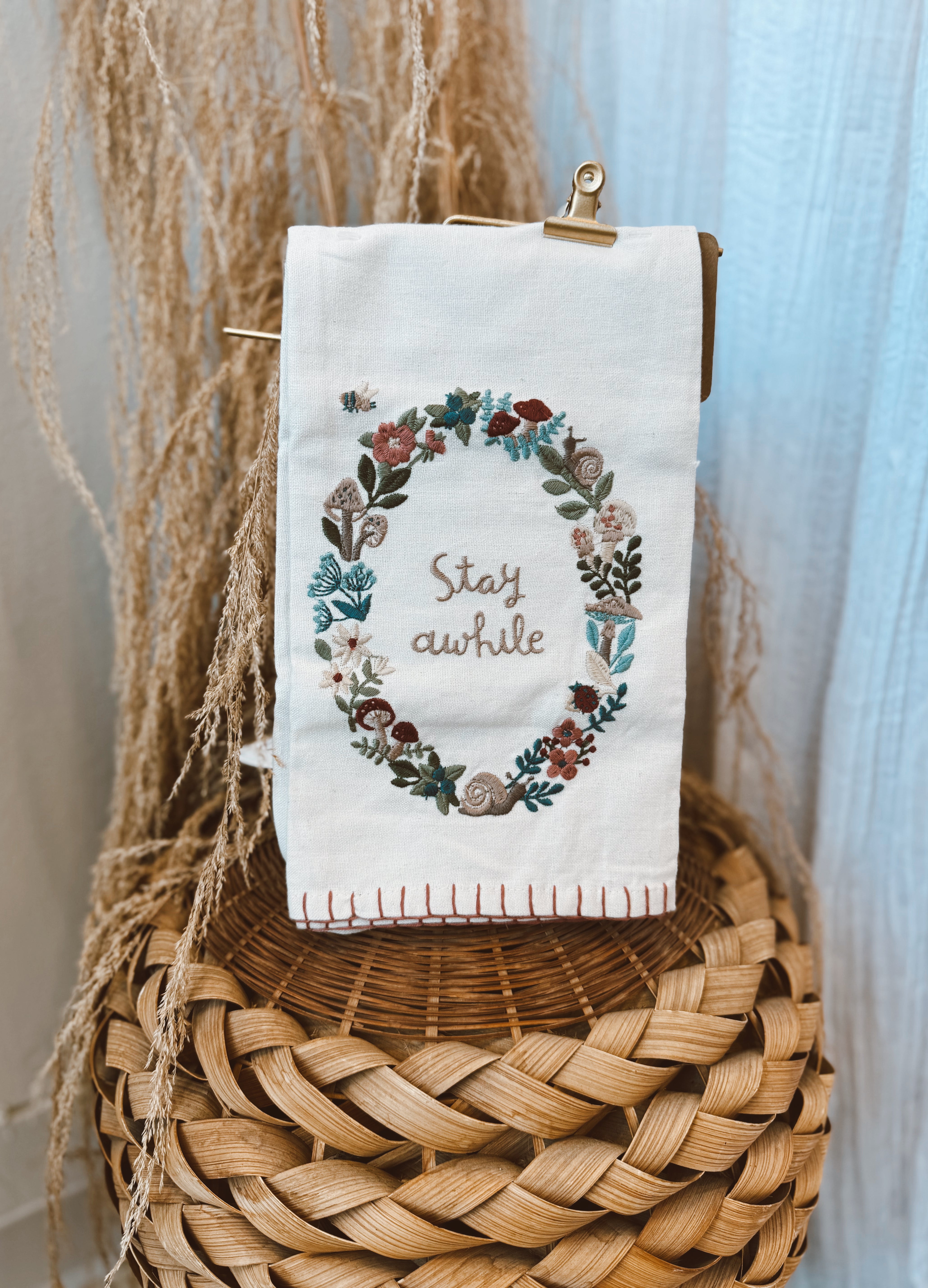 Stay Awhile Tea Towel-Tea Towels-primitives-The Silo Boutique, Women's Fashion Boutique Located in Warren and Grand Forks North Dakota