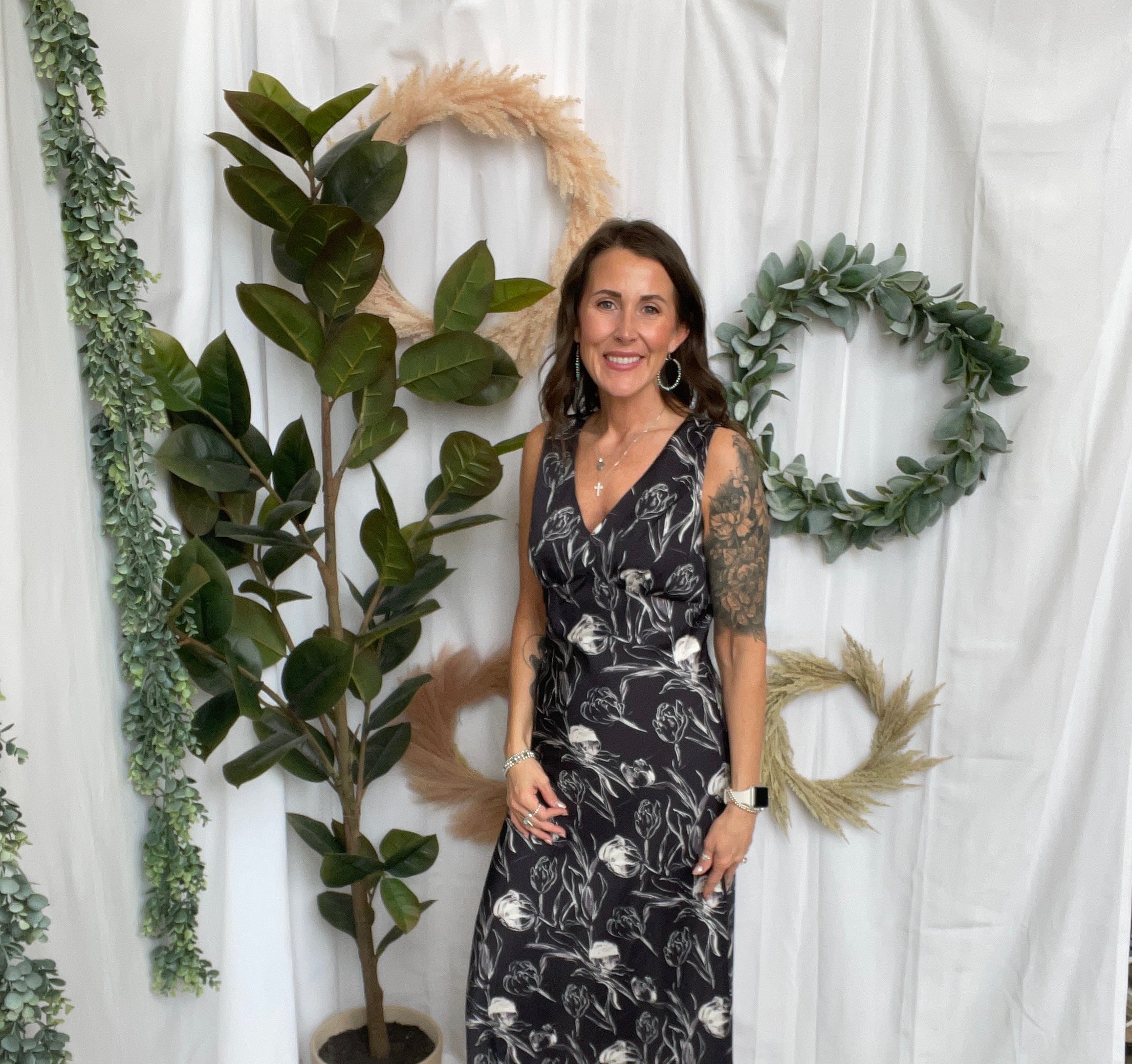 Black Floral Satin Dress-Dresses-fun-The Silo Boutique, Women's Fashion Boutique Located in Warren and Grand Forks North Dakota