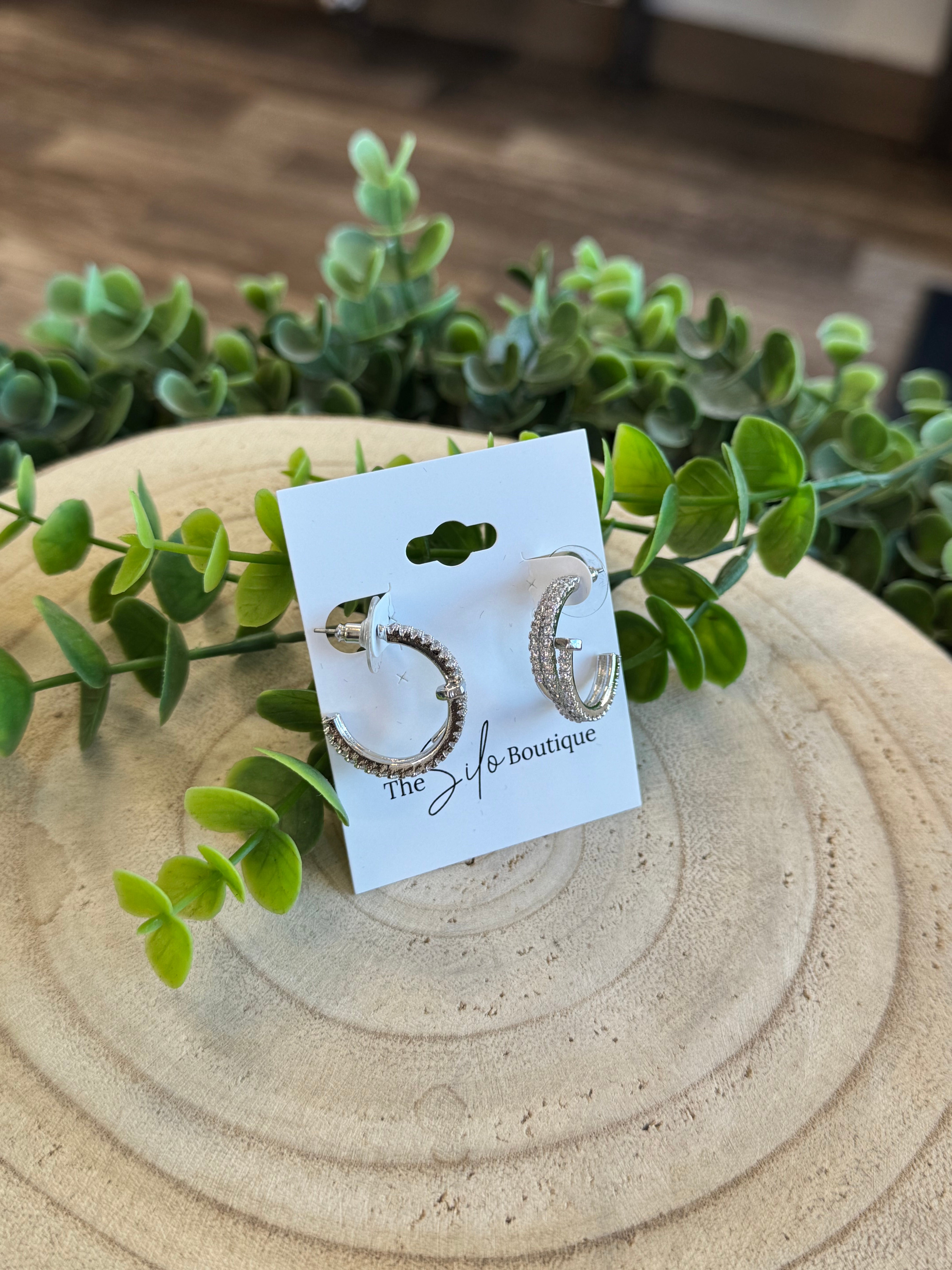 Pave Nail Hoop Earrings-Earrings-Fame-The Silo Boutique, Women's Fashion Boutique Located in Warren and Grand Forks North Dakota