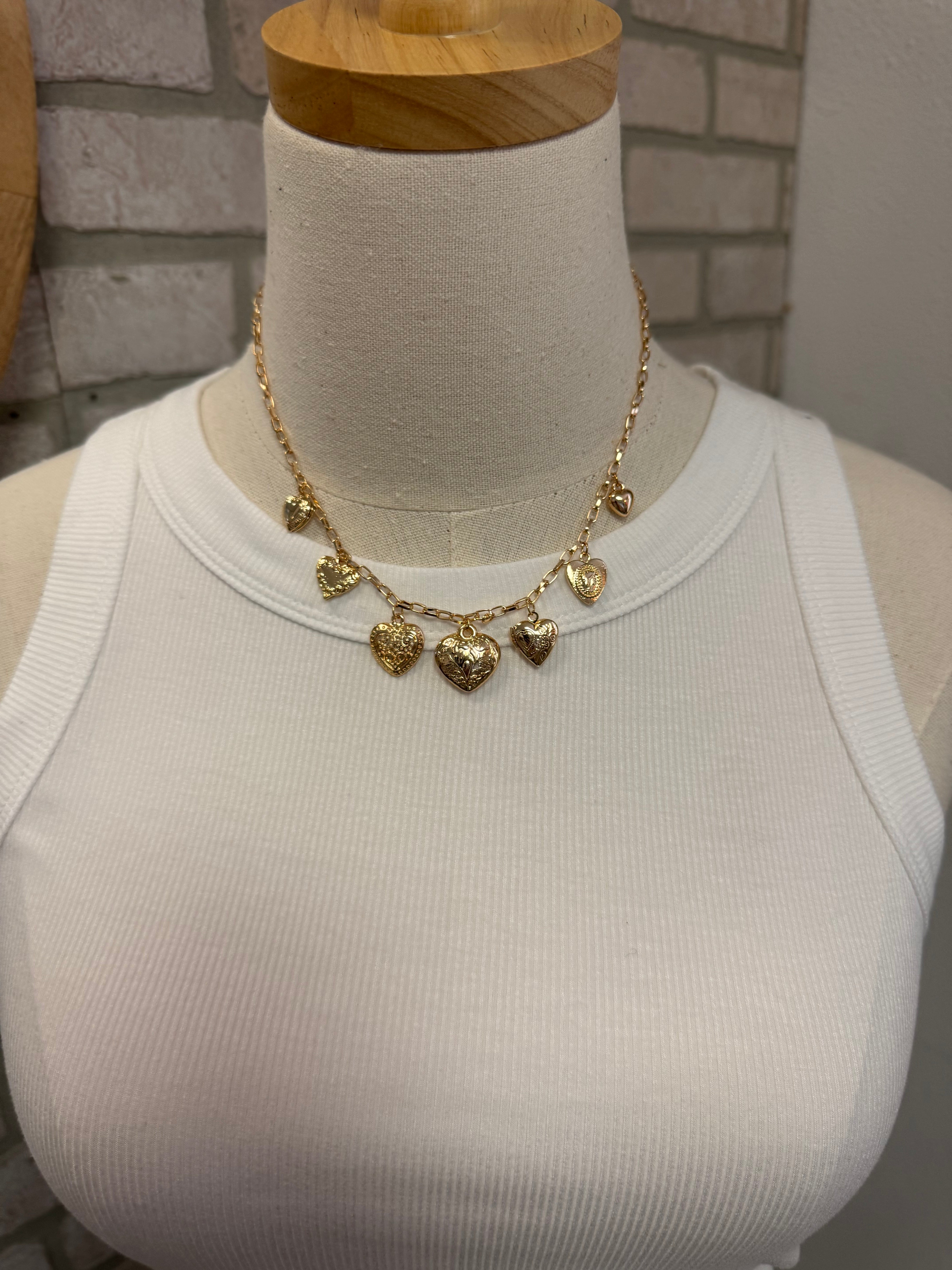 Hammered Gold Heart Charm Necklace-Necklaces-Fame-The Silo Boutique, Women's Fashion Boutique Located in Warren and Grand Forks North Dakota