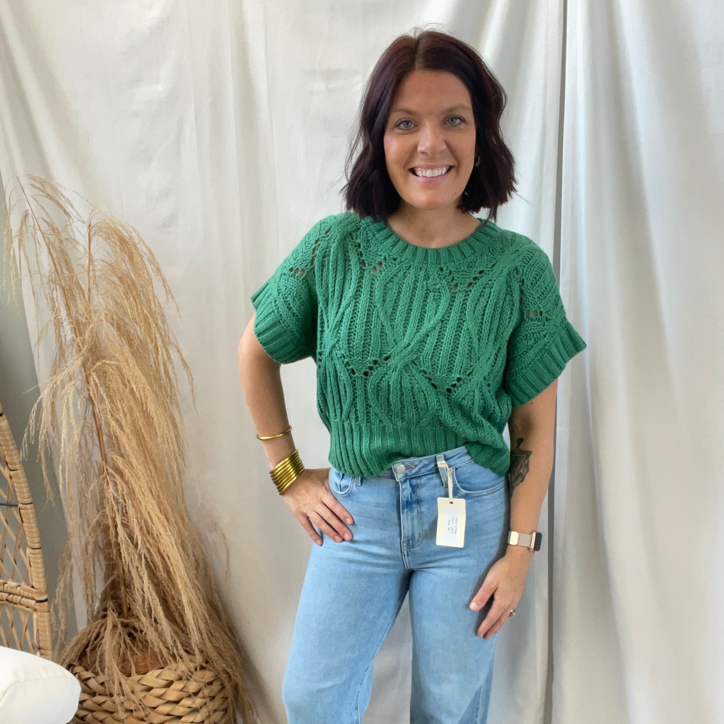 Green Short Sleeve Sweater-Short Sleeve Tops-by together-The Silo Boutique, Women's Fashion Boutique Located in Warren and Grand Forks North Dakota