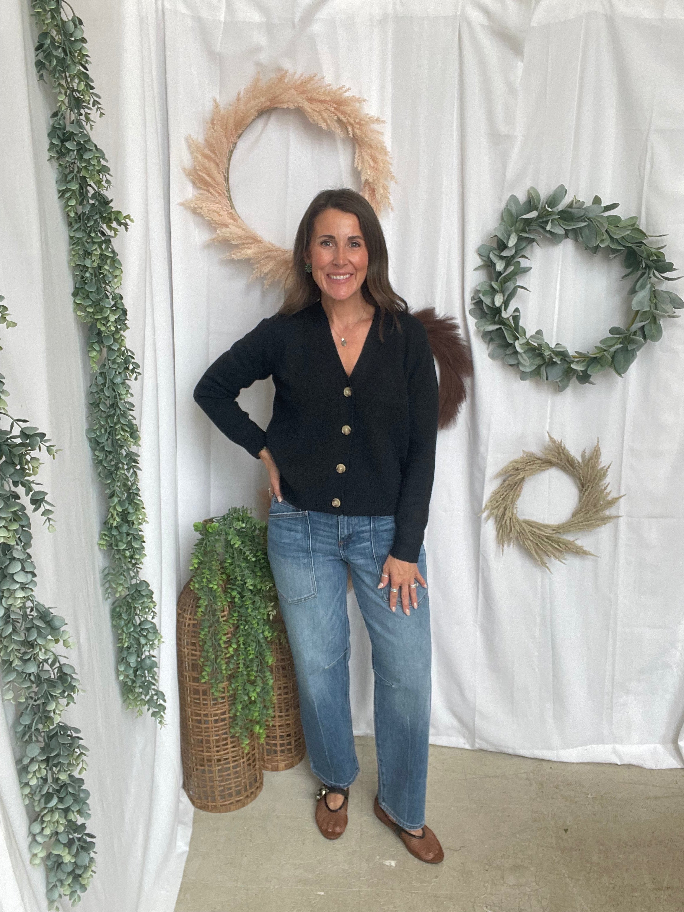 Shelly V Neck Cardigan-Black-Cardigans-staccato-The Silo Boutique, Women's Fashion Boutique Located in Warren and Grand Forks North Dakota