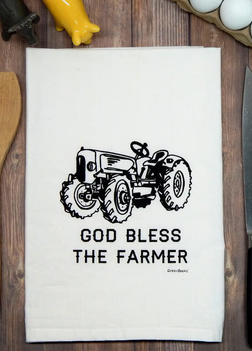 God Bless The Farmer Flour Sack Tea Towel-Tea Towels-Green Bee-The Silo Boutique, Women's Fashion Boutique Located in Warren and Grand Forks North Dakota
