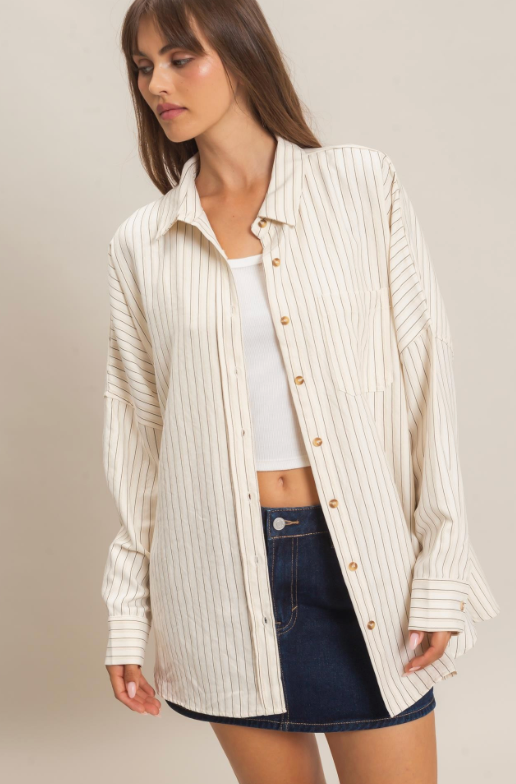 Emerson Button Down Top-Cream-Long Sleeve Tops-hyfve-The Silo Boutique, Women's Fashion Boutique Located in Warren and Grand Forks North Dakota