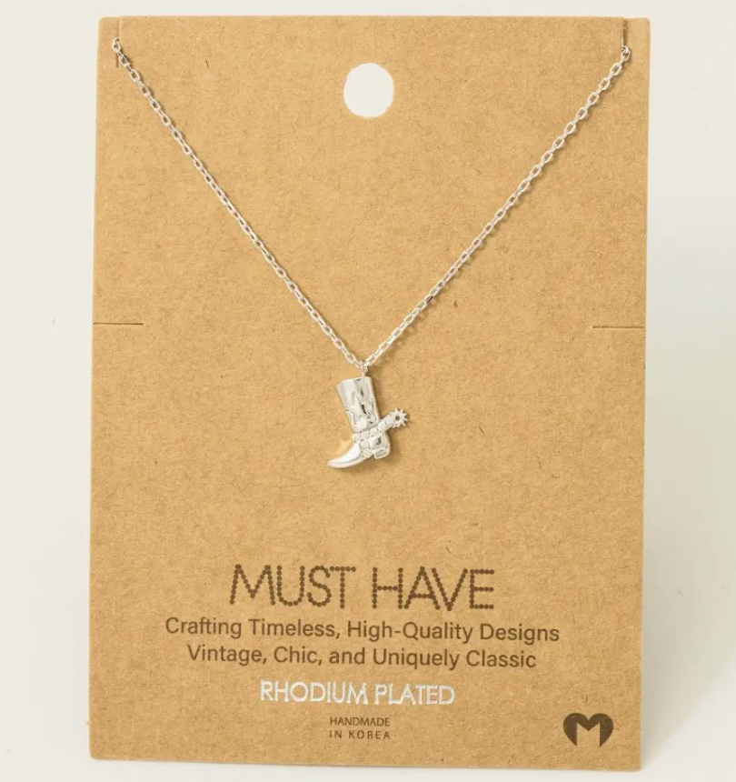 Kick It Gold Boot Necklace-Silver-Necklaces-Fame-The Silo Boutique, Women's Fashion Boutique Located in Warren and Grand Forks North Dakota