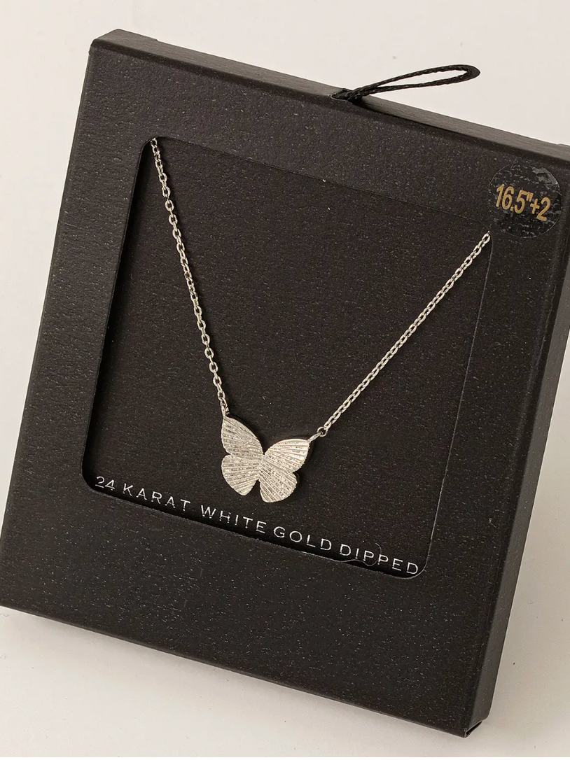 Butterfly Pendant Necklace-Silver-Necklaces-Fame-The Silo Boutique, Women's Fashion Boutique Located in Warren and Grand Forks North Dakota
