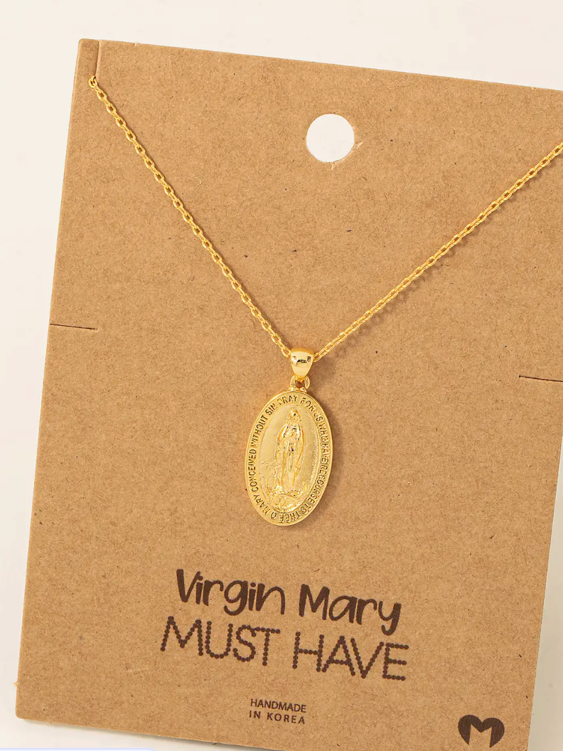 Virgin Mary Necklace-Gold-Necklaces-Fame-The Silo Boutique, Women's Fashion Boutique Located in Warren and Grand Forks North Dakota