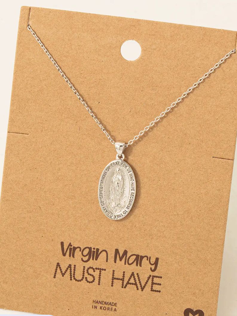 Virgin Mary Necklace-Silver-Necklaces-Fame-The Silo Boutique, Women's Fashion Boutique Located in Warren and Grand Forks North Dakota
