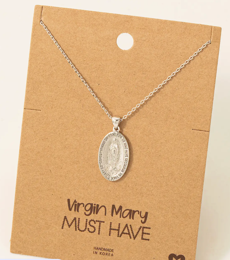 Virgin Mary Necklace-Silver-Necklaces-Fame-The Silo Boutique, Women's Fashion Boutique Located in Warren and Grand Forks North Dakota