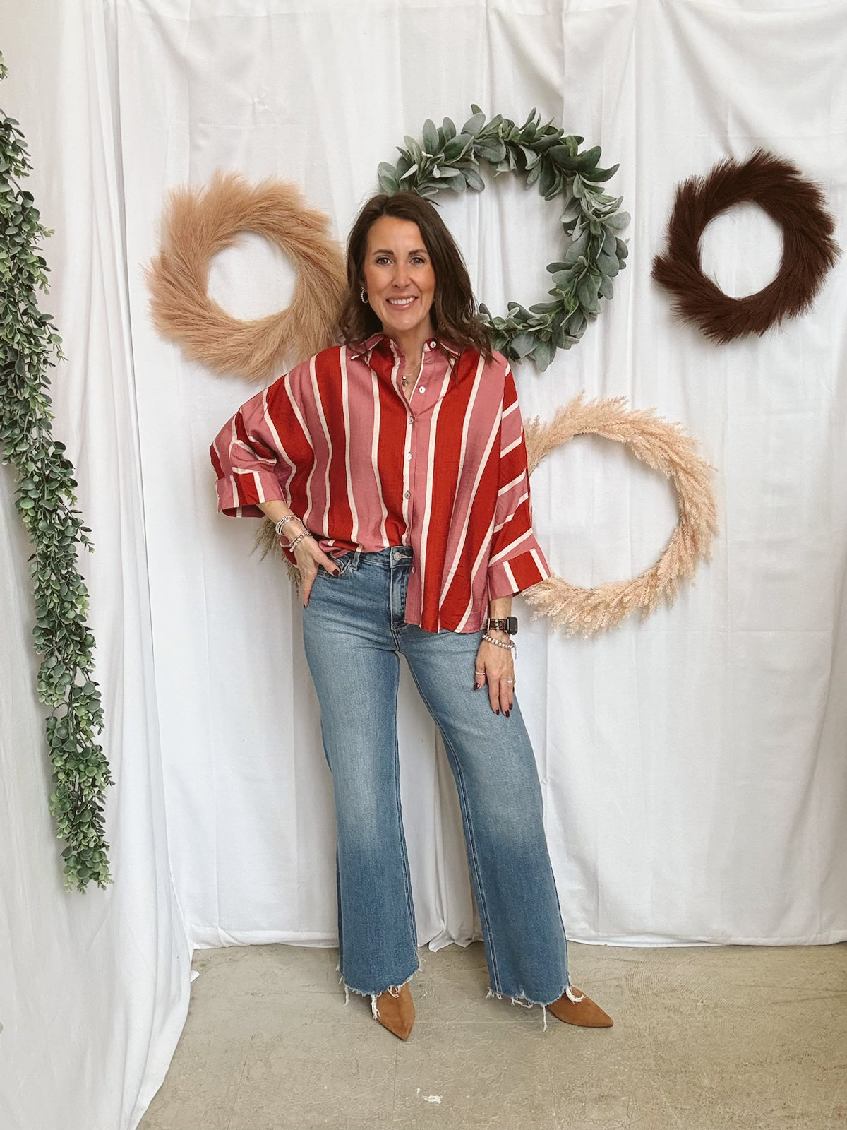 Ella Striped Top-Rust-Short Sleeve Tops-ENTRO-The Silo Boutique, Women's Fashion Boutique Located in Warren and Grand Forks North Dakota