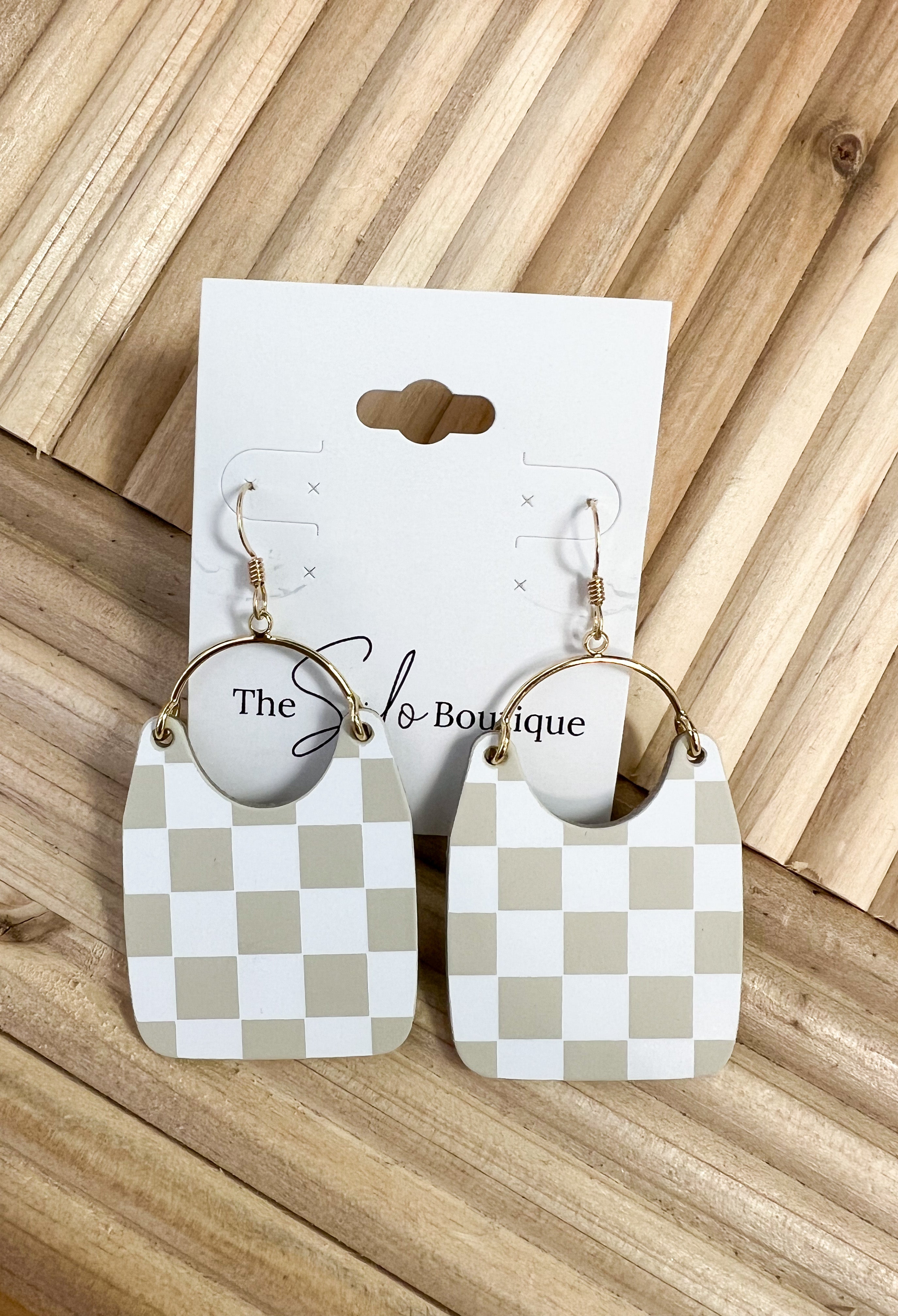 Nickel and Suede Ecru Check Earrings-Earrings-nickel and Suede-The Silo Boutique, Women's Fashion Boutique Located in Warren and Grand Forks North Dakota