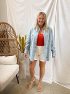Shoot For the Stars Denim Shirt-FINAL SALE-Long Sleeve Tops-risen-The Silo Boutique, Women's Fashion Boutique Located in Warren and Grand Forks North Dakota
