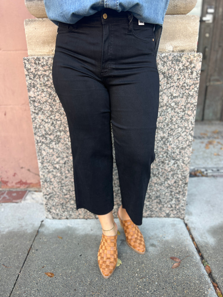 Judy Blue Black Wide Crop Jeans-Jeans-judy blue-The Silo Boutique, Women's Fashion Boutique Located in Warren and Grand Forks North Dakota