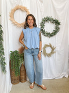 Kristy Cap Sleeve Tank Top-Blue-Tank Tops-entro-The Silo Boutique, Women's Fashion Boutique Located in Warren and Grand Forks North Dakota