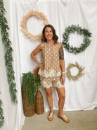 Leslie Polk Dot Shorts-Latte-Shorts-ENTRO-The Silo Boutique, Women's Fashion Boutique Located in Warren and Grand Forks North Dakota