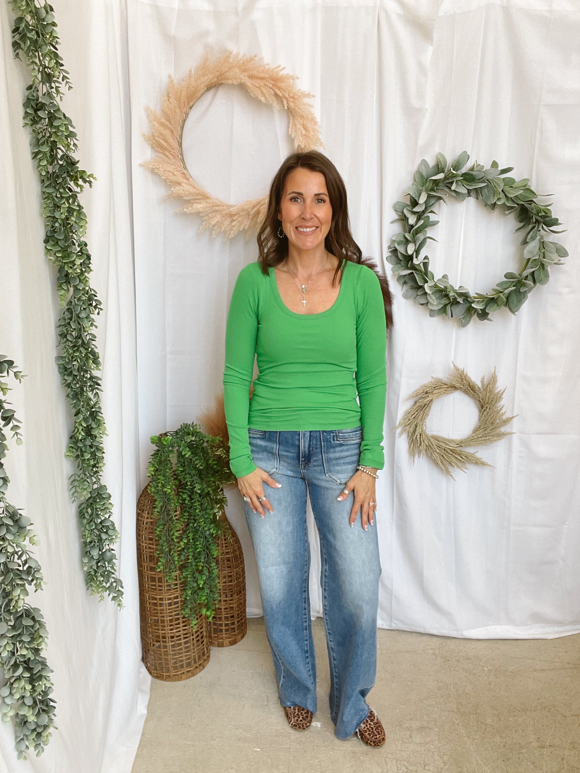 Mono B Core Long Sleeve Top-Green Pop-Short Sleeve Tops-mono b-The Silo Boutique, Women's Fashion Boutique Located in Warren and Grand Forks North Dakota