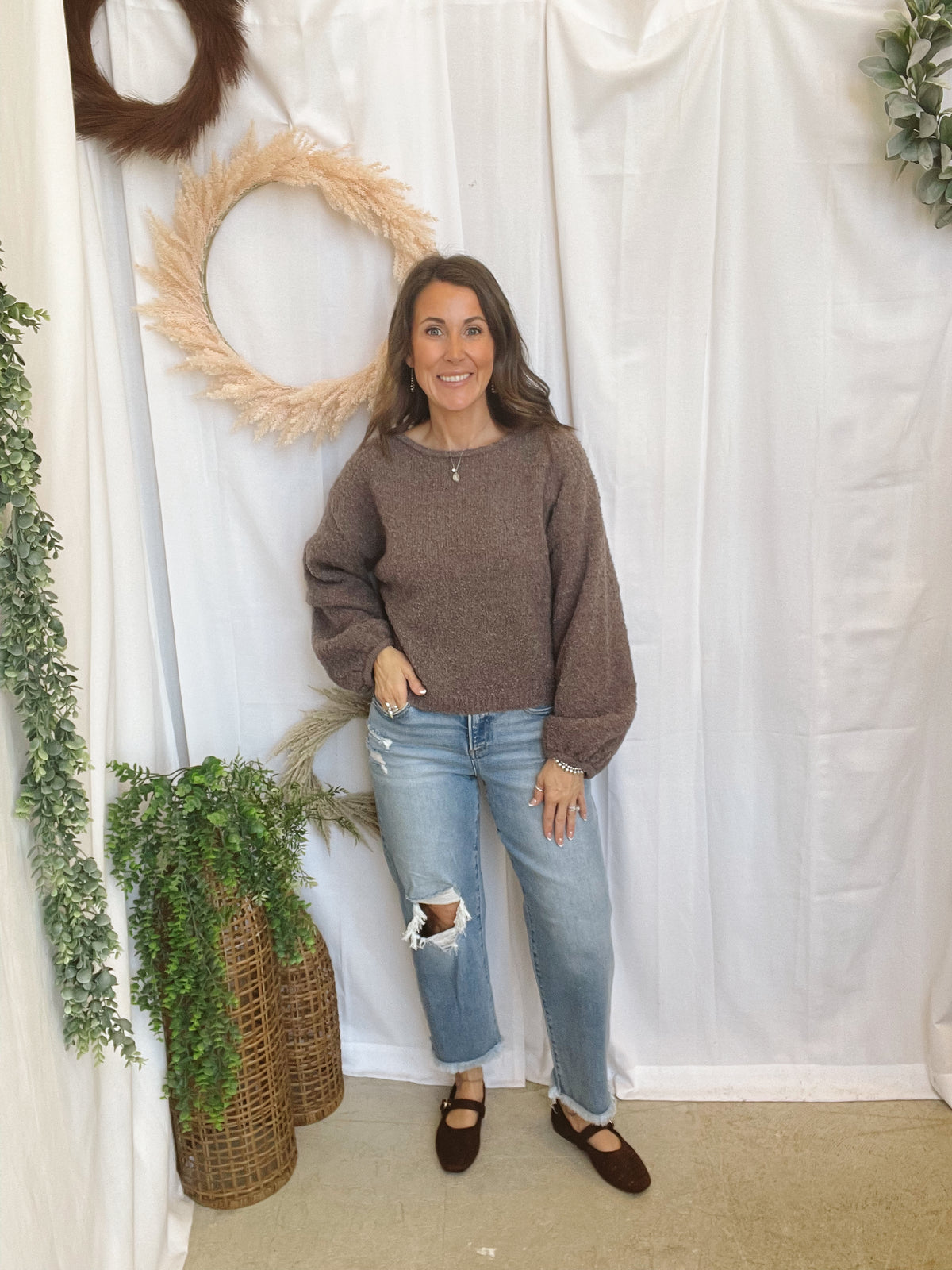 Luna Knit Sweater-Mocha-Sweaters-blu pepper-The Silo Boutique, Women's Fashion Boutique Located in Warren and Grand Forks North Dakota