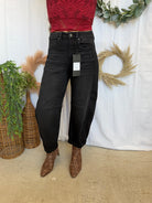 Risen Crop Barrel Cuffed Jeans-Black-Jeans-risen-The Silo Boutique, Women's Fashion Boutique Located in Warren and Grand Forks North Dakota