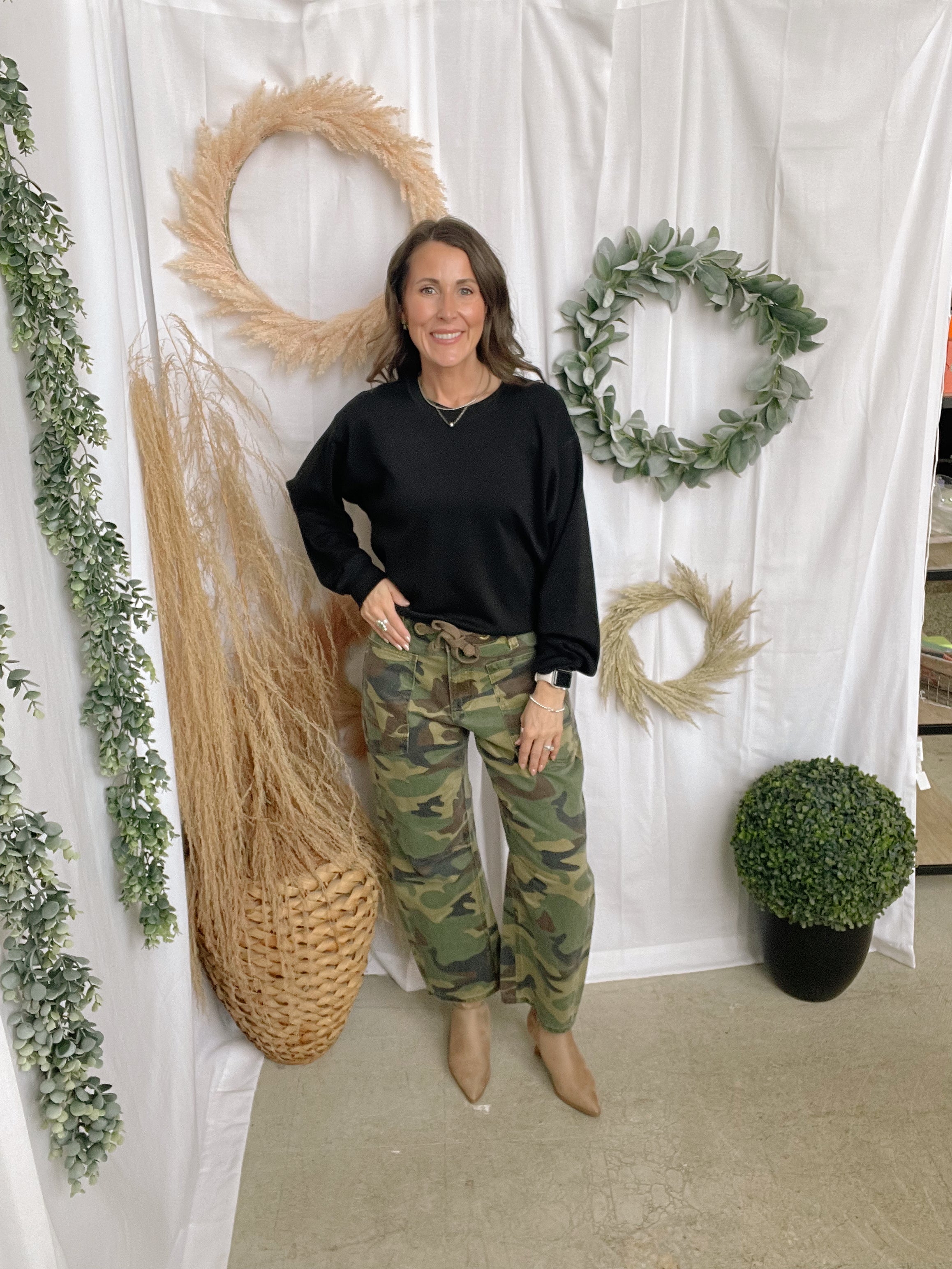 Risen Camo Slouchy Barrel Jeans-Jeans-risen-The Silo Boutique, Women's Fashion Boutique Located in Warren and Grand Forks North Dakota
