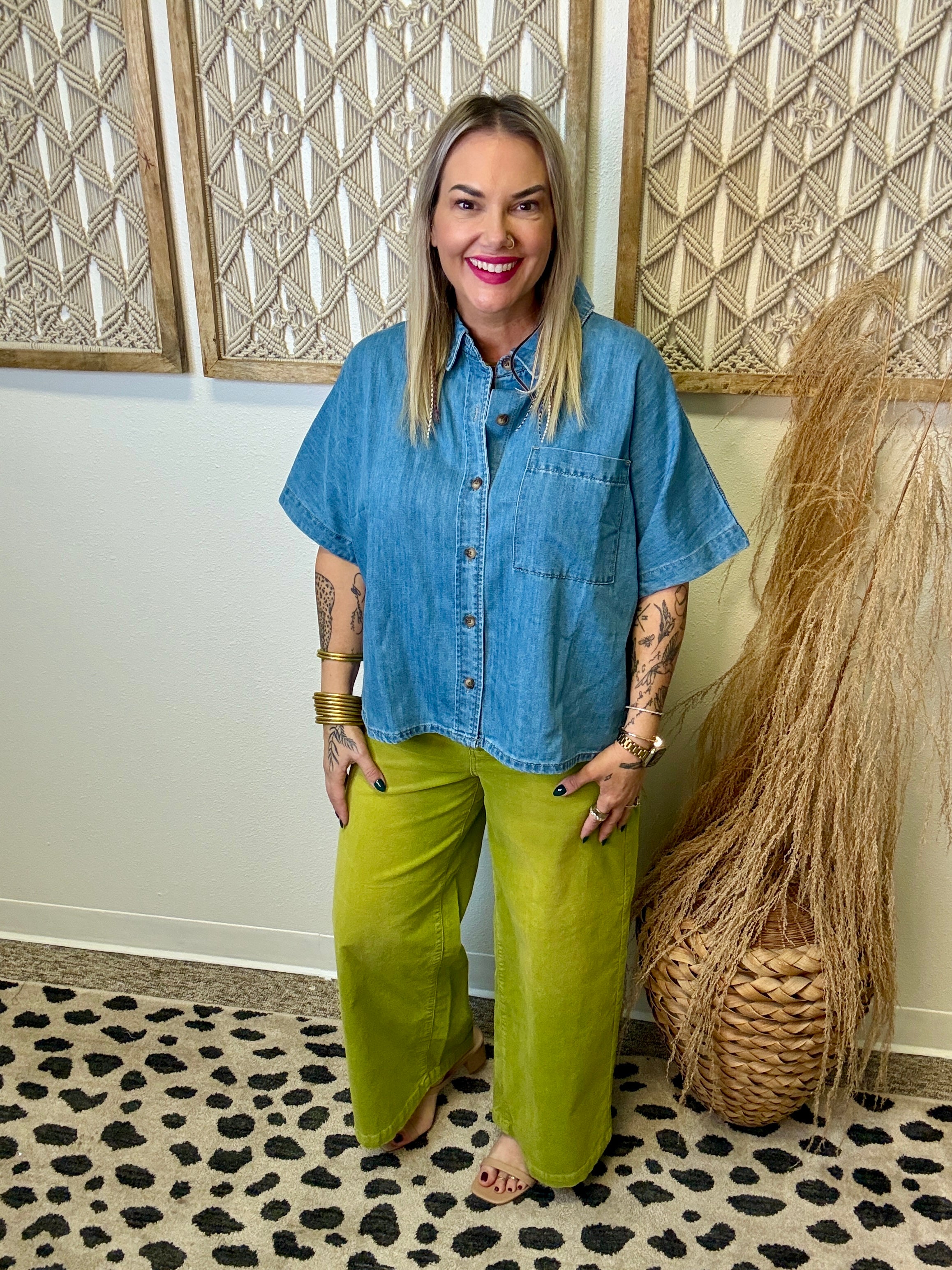 Celia Denim Short Sleeve Top-Short Sleeve Tops-twentyfourth-The Silo Boutique, Women's Fashion Boutique Located in Warren and Grand Forks North Dakota