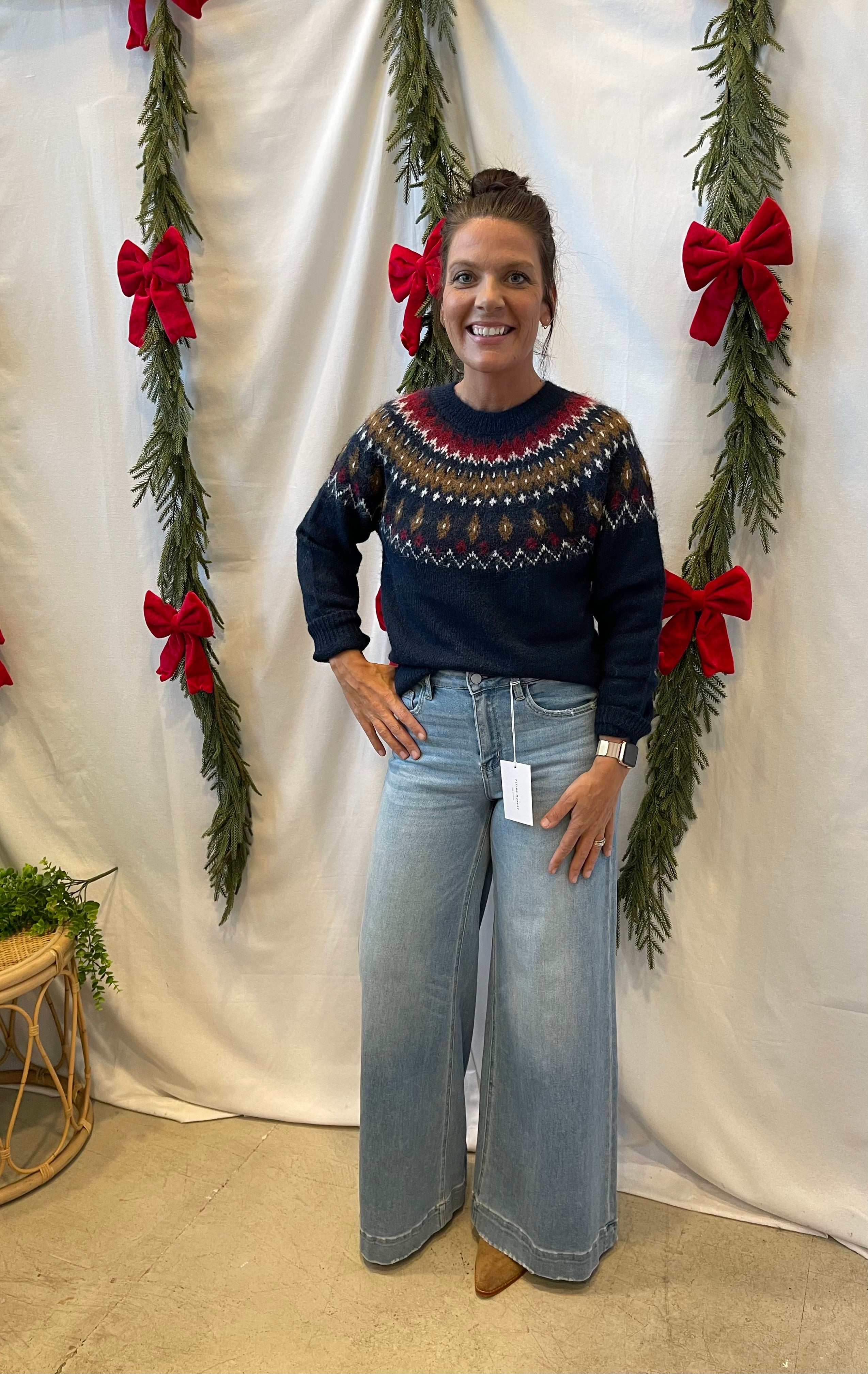 Meg Navy Fair Isle Sweater-Sweaters-hyfve-The Silo Boutique, Women's Fashion Boutique Located in Warren and Grand Forks North Dakota