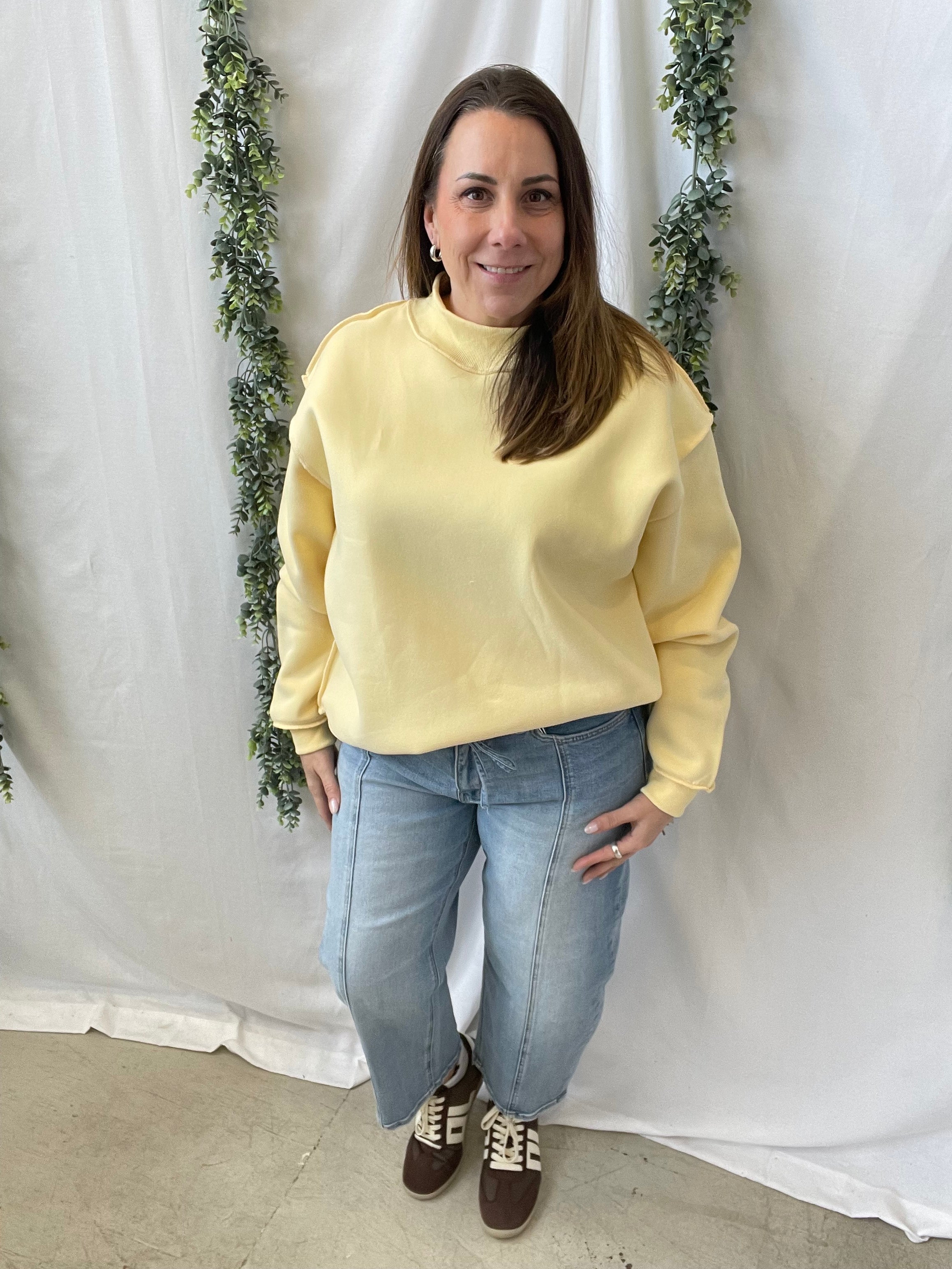 Butter Yellow Mock Sweatshirt-Sweatshirts-bucketlist-The Silo Boutique, Women's Fashion Boutique Located in Warren and Grand Forks North Dakota