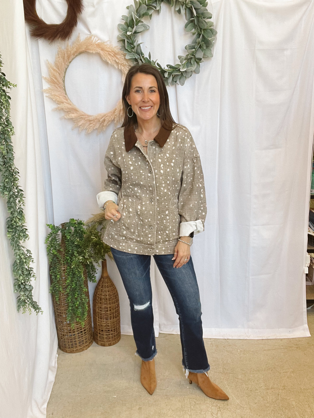 Mocha Bami Denim Jacket-Coats & Jackets-very j-The Silo Boutique, Women's Fashion Boutique Located in Warren and Grand Forks North Dakota
