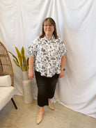 Black Floral Mix Button Down Top-Short Sleeve Tops-Umgee-The Silo Boutique, Women's Fashion Boutique Located in Warren and Grand Forks North Dakota