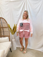 Pink Knit Flag Sweater-FINAL SALE-Sweaters-miracle-The Silo Boutique, Women's Fashion Boutique Located in Warren and Grand Forks North Dakota