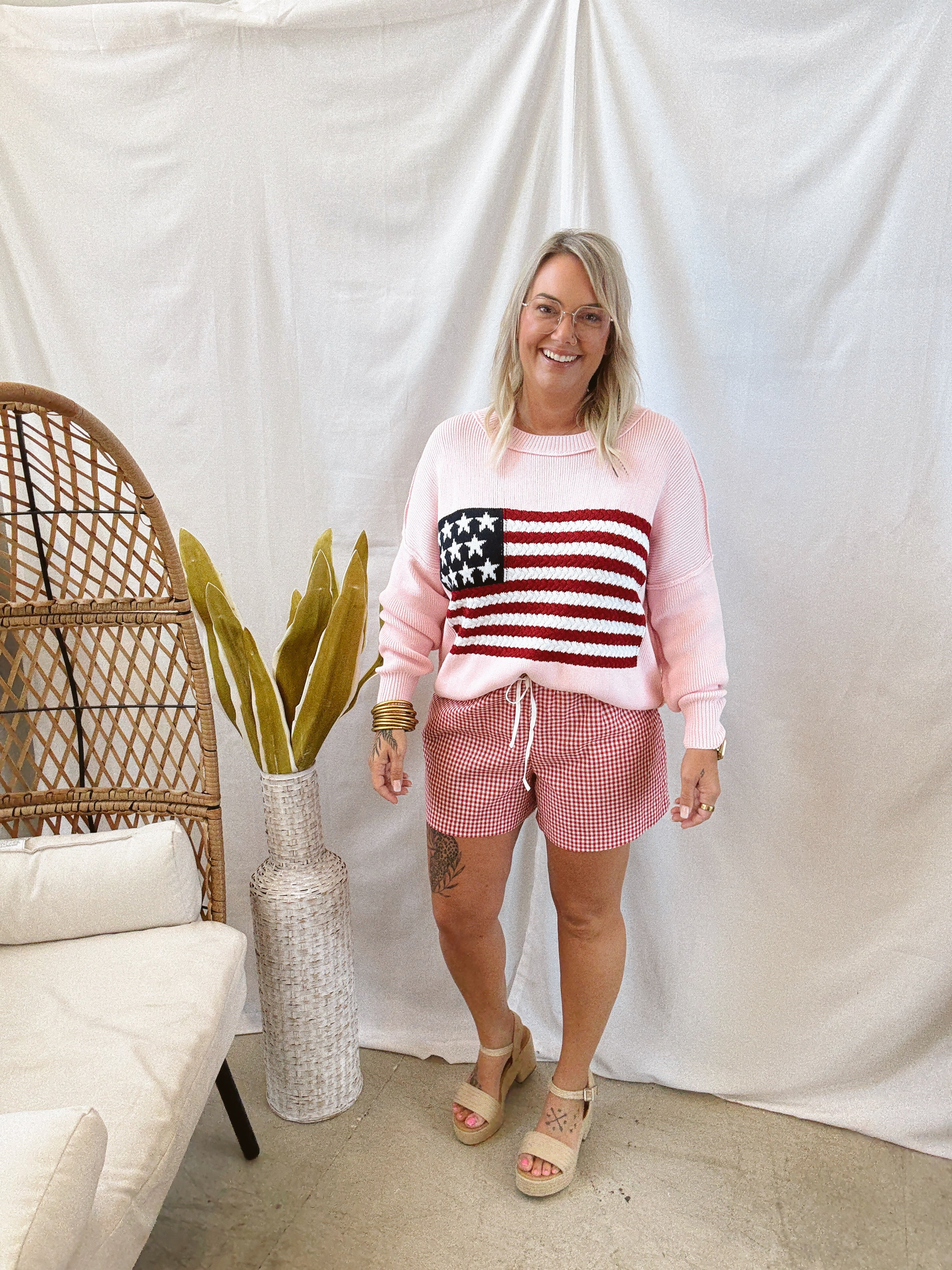 Pink Knit Flag Sweater-FINAL SALE-Sweaters-miracle-The Silo Boutique, Women's Fashion Boutique Located in Warren and Grand Forks North Dakota