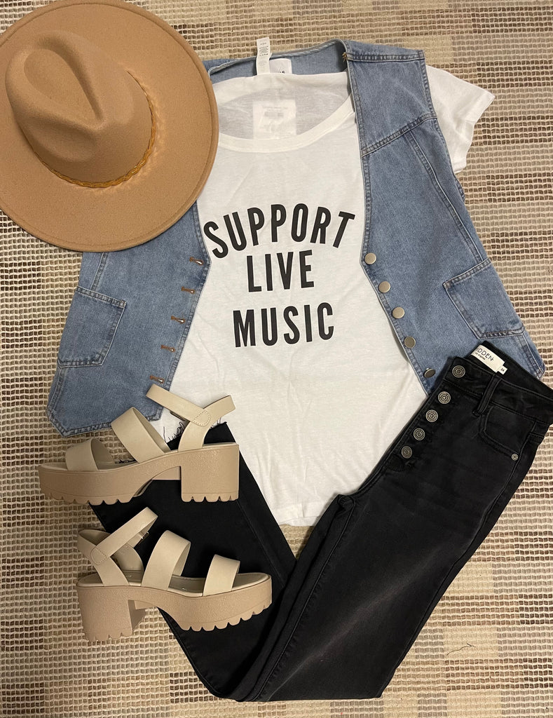 Support Live Music Tee-Graphic Tees-black frame-The Silo Boutique, Women's Fashion Boutique Located in Warren and Grand Forks North Dakota