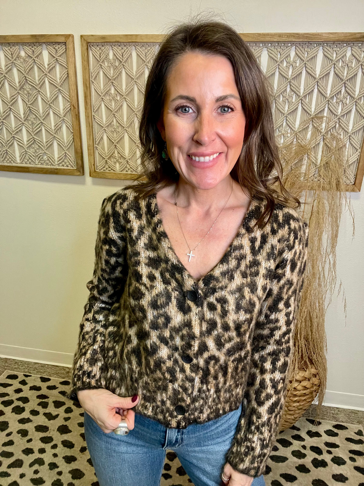 Elan Cheetah Print Sweater Cardigan-Sweaters-elan-The Silo Boutique, Women's Fashion Boutique Located in Warren and Grand Forks North Dakota