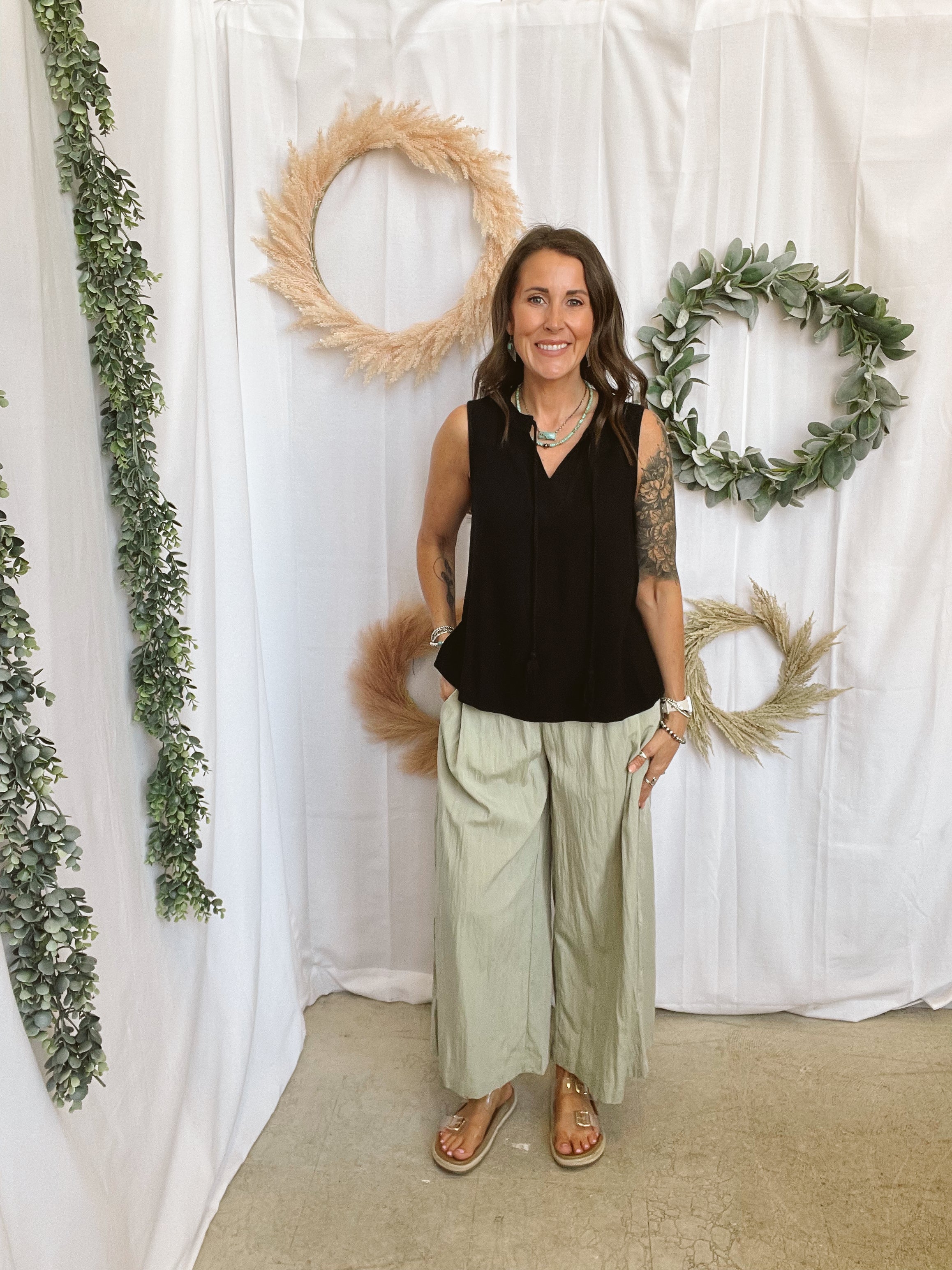 Linen Blend Two-tie Swing Top-Black-Tank Tops-be cool-The Silo Boutique, Women's Fashion Boutique Located in Warren and Grand Forks North Dakota