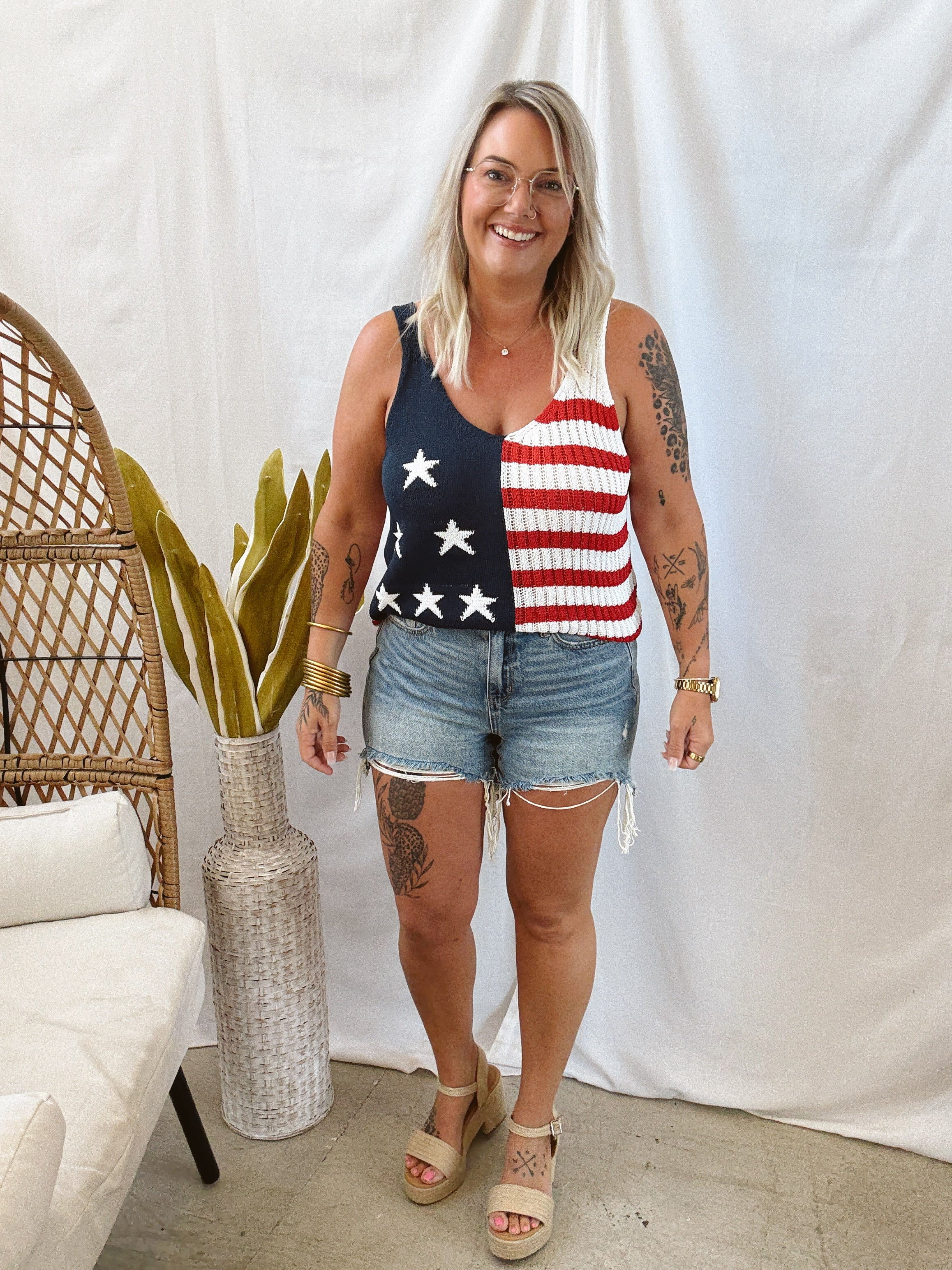 American Flag Sweater Tank Top-FINAL SALE-Tank Tops-bibi-The Silo Boutique, Women's Fashion Boutique Located in Warren and Grand Forks North Dakota