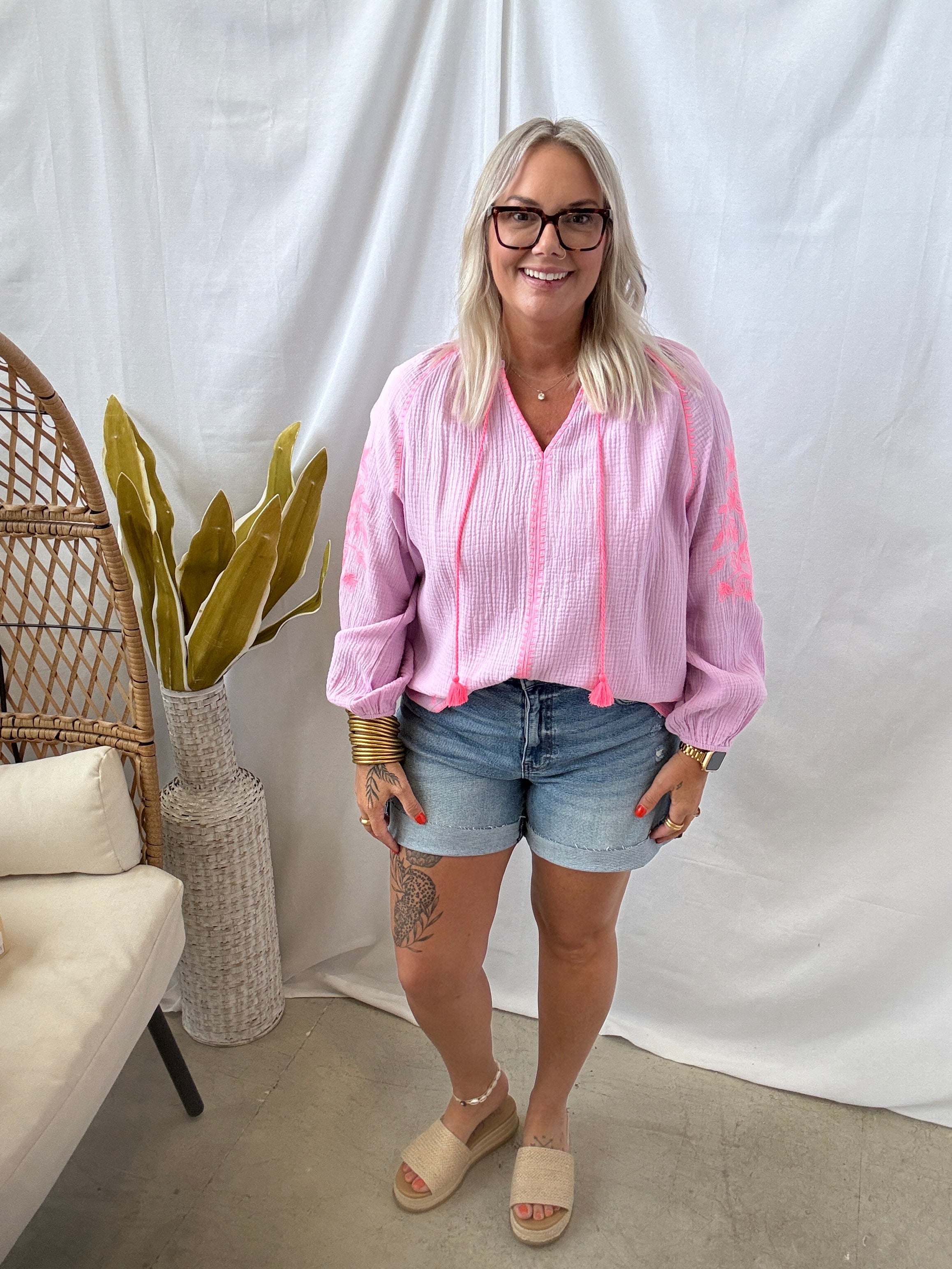 Cotton Candy Gauze Top-Long Sleeve Tops-easel-The Silo Boutique, Women's Fashion Boutique Located in Warren and Grand Forks North Dakota