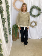 Olive Two Tone Weave Sweater-Sweaters-hem and thread-The Silo Boutique, Women's Fashion Boutique Located in Warren and Grand Forks North Dakota