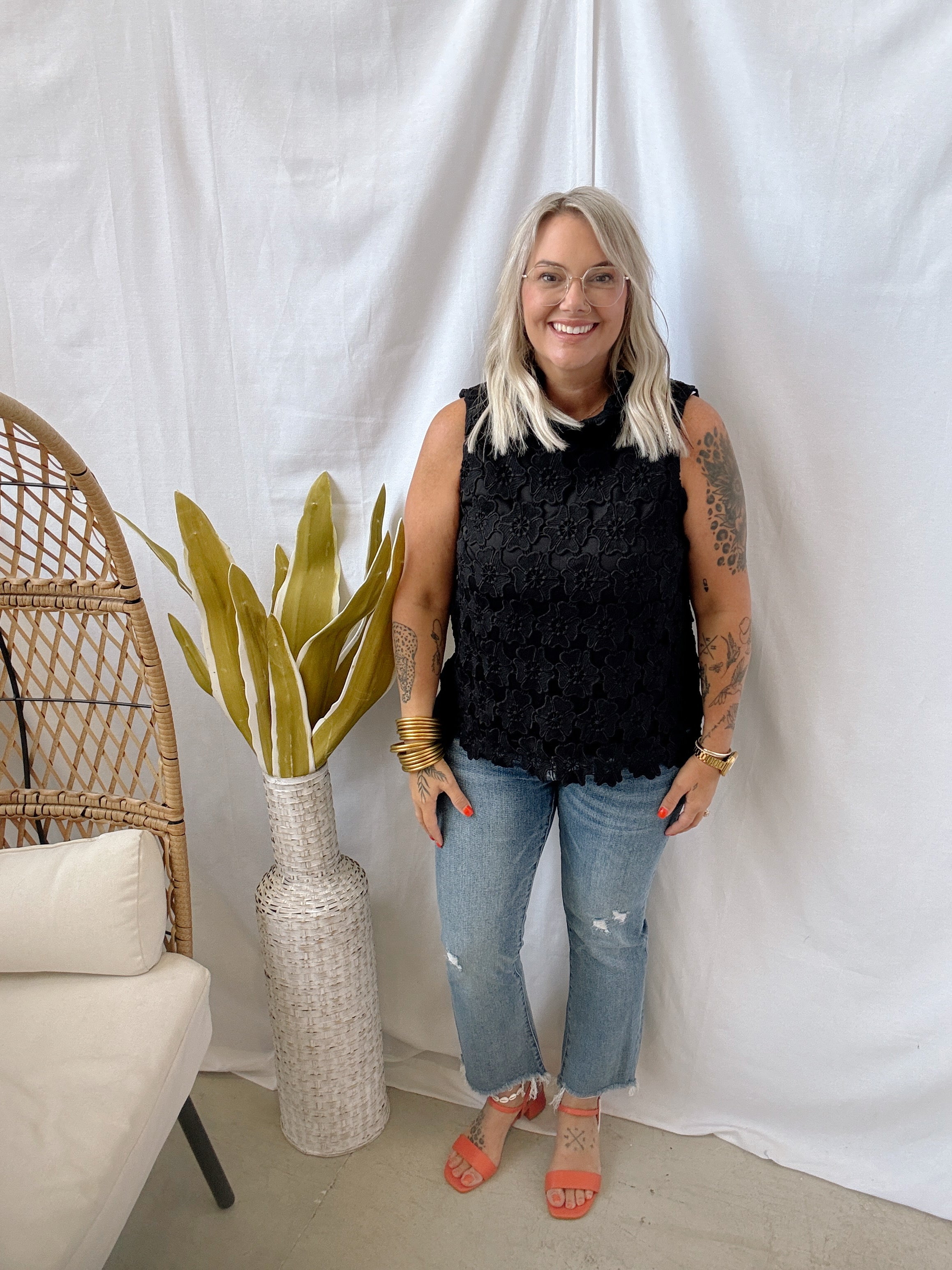 High Neck Lace Sleeveless Tank Top-Black-Tank Tops-Umgee-The Silo Boutique, Women's Fashion Boutique Located in Warren and Grand Forks North Dakota