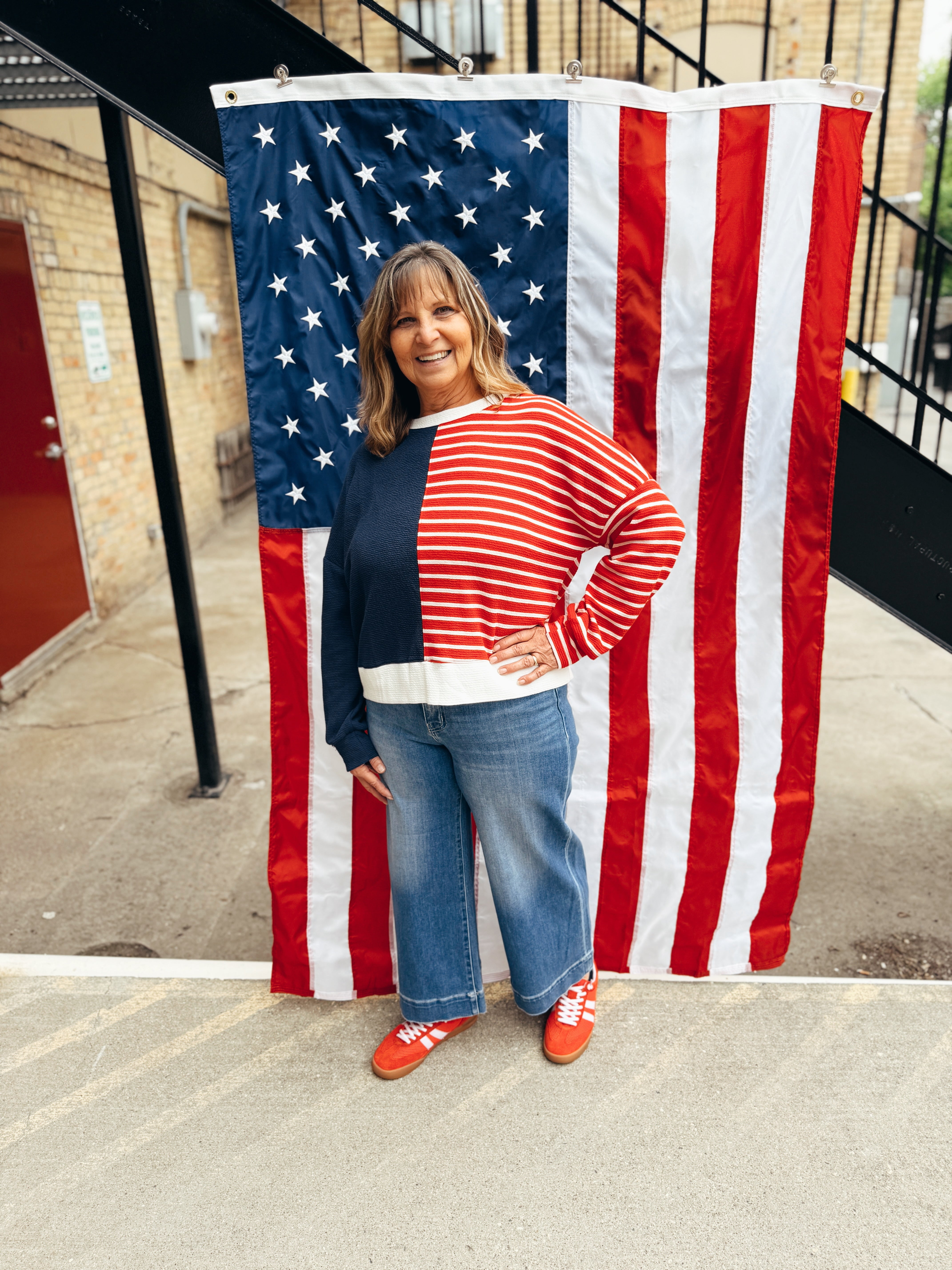 Cloudy Knit America Sweatshirt-FINAL SALE-Sweatshirts-tres bien-The Silo Boutique, Women's Fashion Boutique Located in Warren and Grand Forks North Dakota