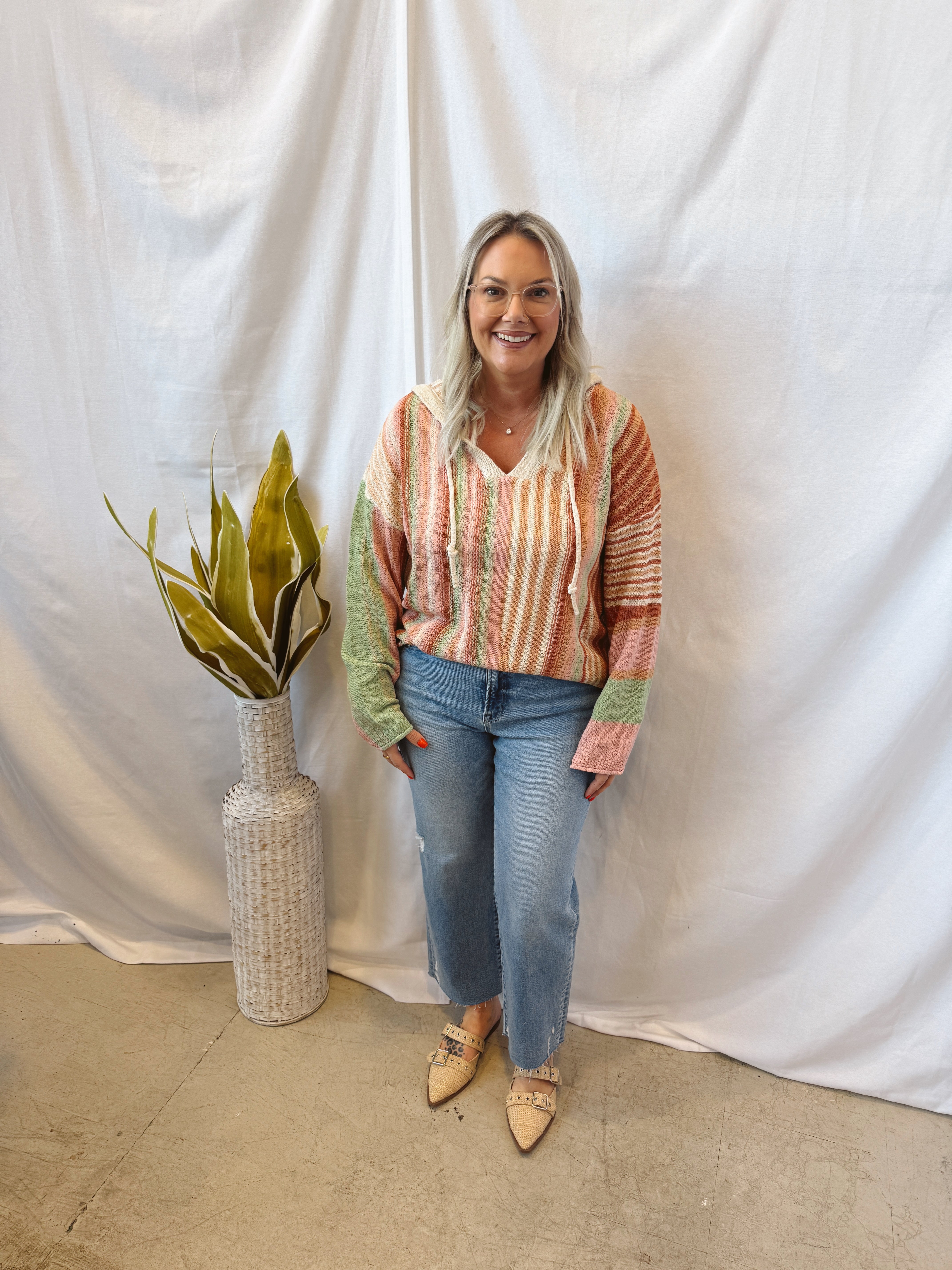 Lovey Striped Natural Hooded Top-Final Sale-Long Sleeve Tops-very j-The Silo Boutique, Women's Fashion Boutique Located in Warren and Grand Forks North Dakota