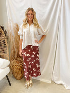 Flower Bias Cut Skirt-Brick-Skirts-fun-The Silo Boutique, Women's Fashion Boutique Located in Warren and Grand Forks North Dakota