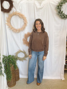 Lillian Crew Sweatshirt-Brown-Sweatshirts-hyfve-The Silo Boutique, Women's Fashion Boutique Located in Warren and Grand Forks North Dakota