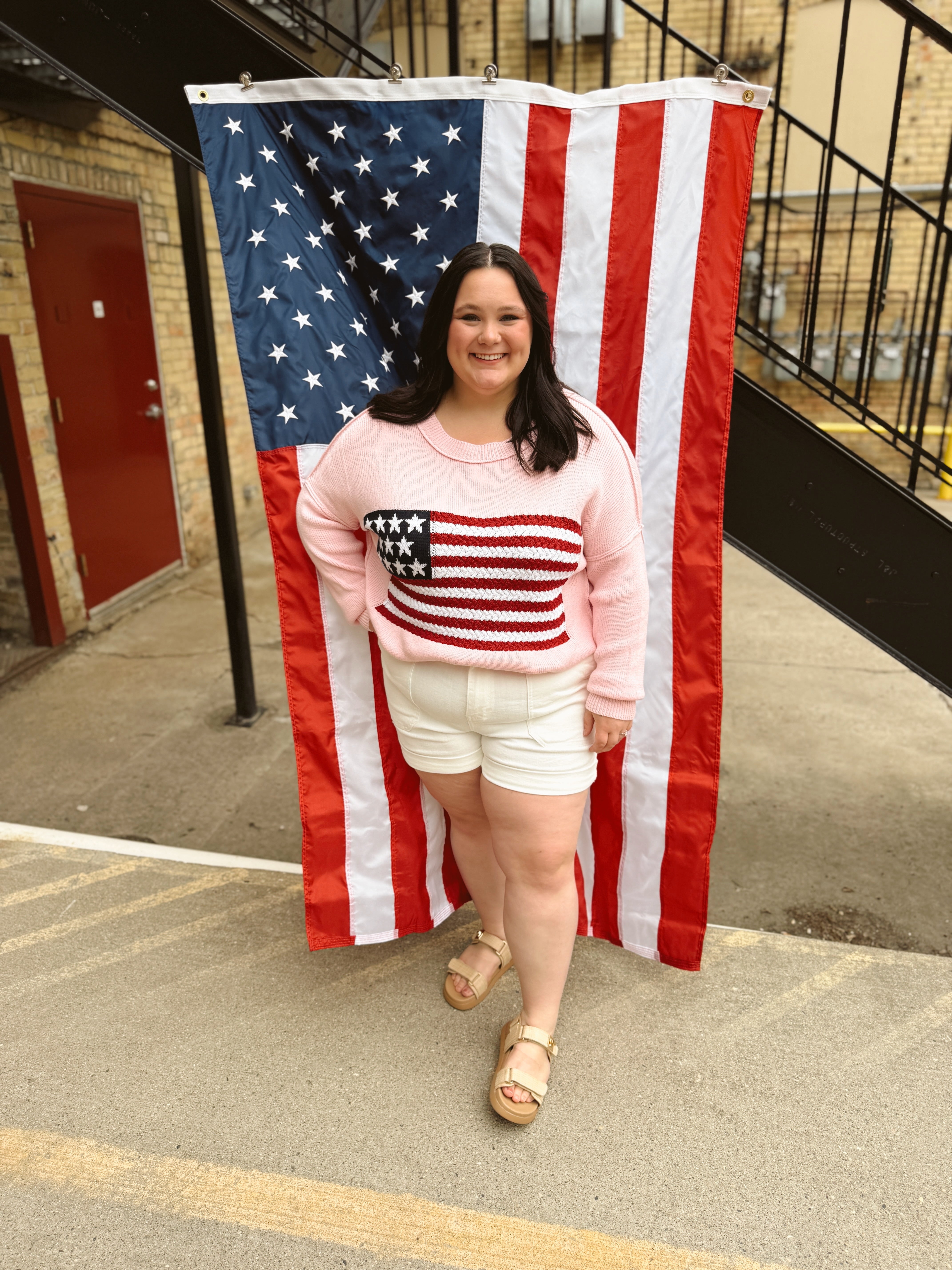 Pink Knit Flag Sweater-FINAL SALE-Sweaters-miracle-The Silo Boutique, Women's Fashion Boutique Located in Warren and Grand Forks North Dakota