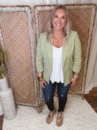 Skies Sage Shirred Blazer-Final Sale-Blazers-skies are blue-The Silo Boutique, Women's Fashion Boutique Located in Warren and Grand Forks North Dakota
